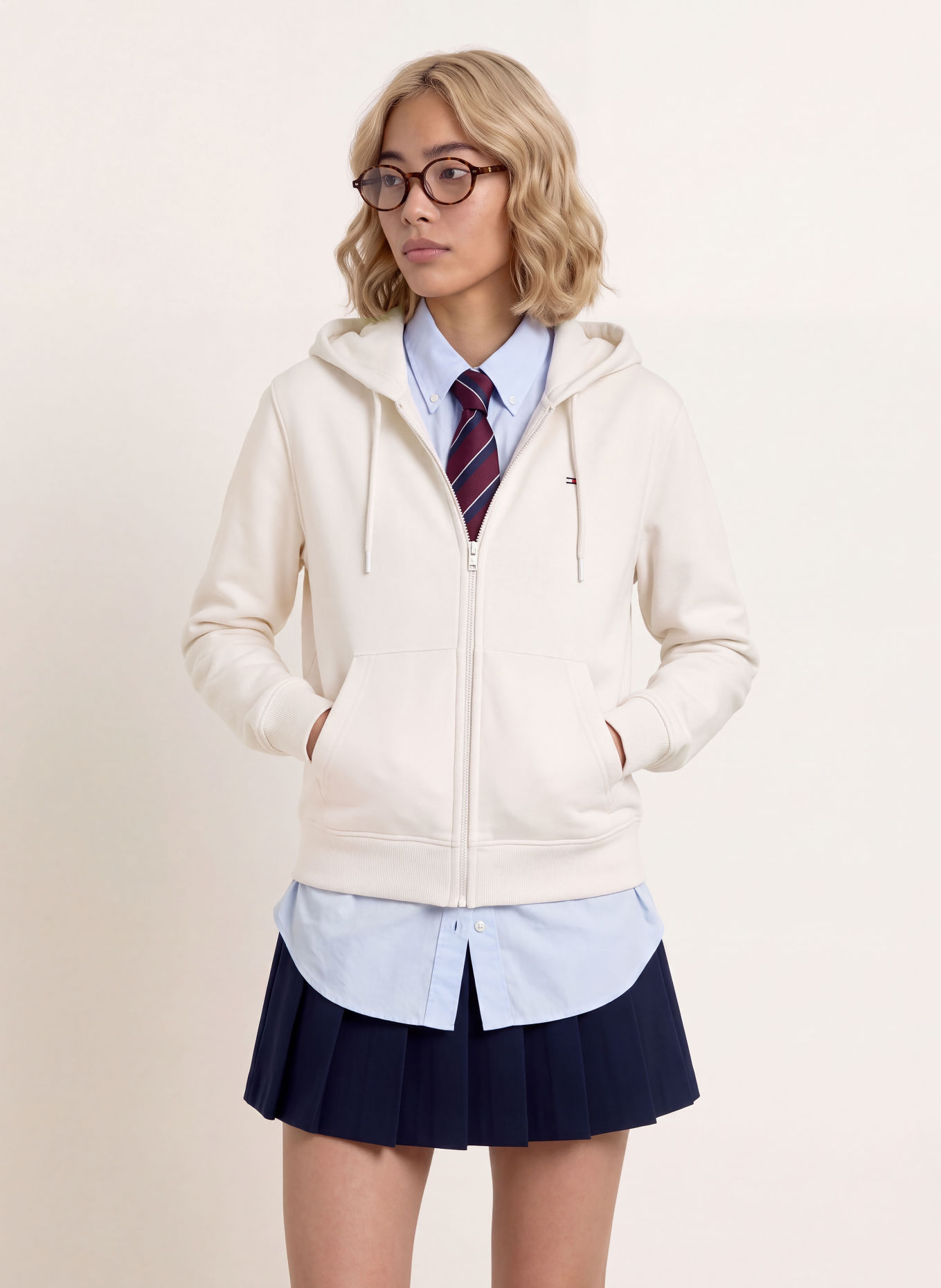 TOMMY JEANS Zip-up sweatshirt: WHITE