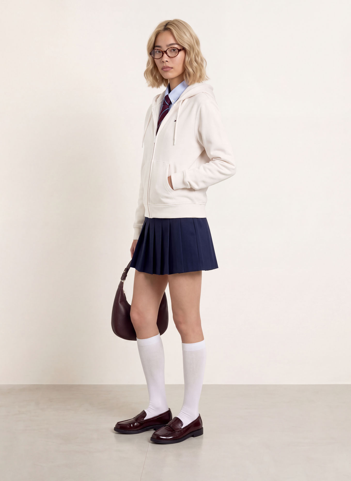 TOMMY JEANS Zip-up sweatshirt: WHITE