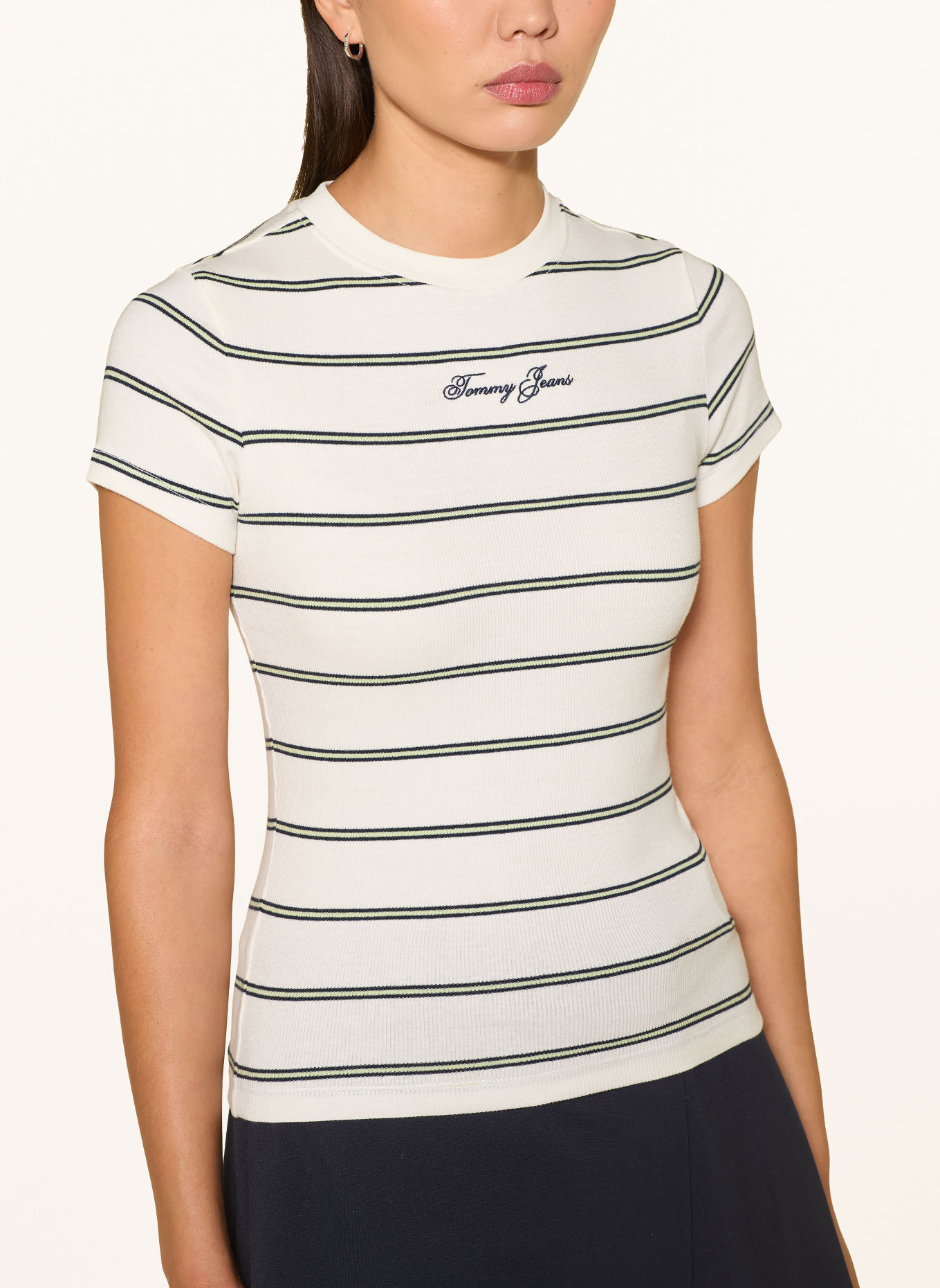 TOMMY JEANS T-shirt: WHITE / LIGHT GREEN / DARK GREEN