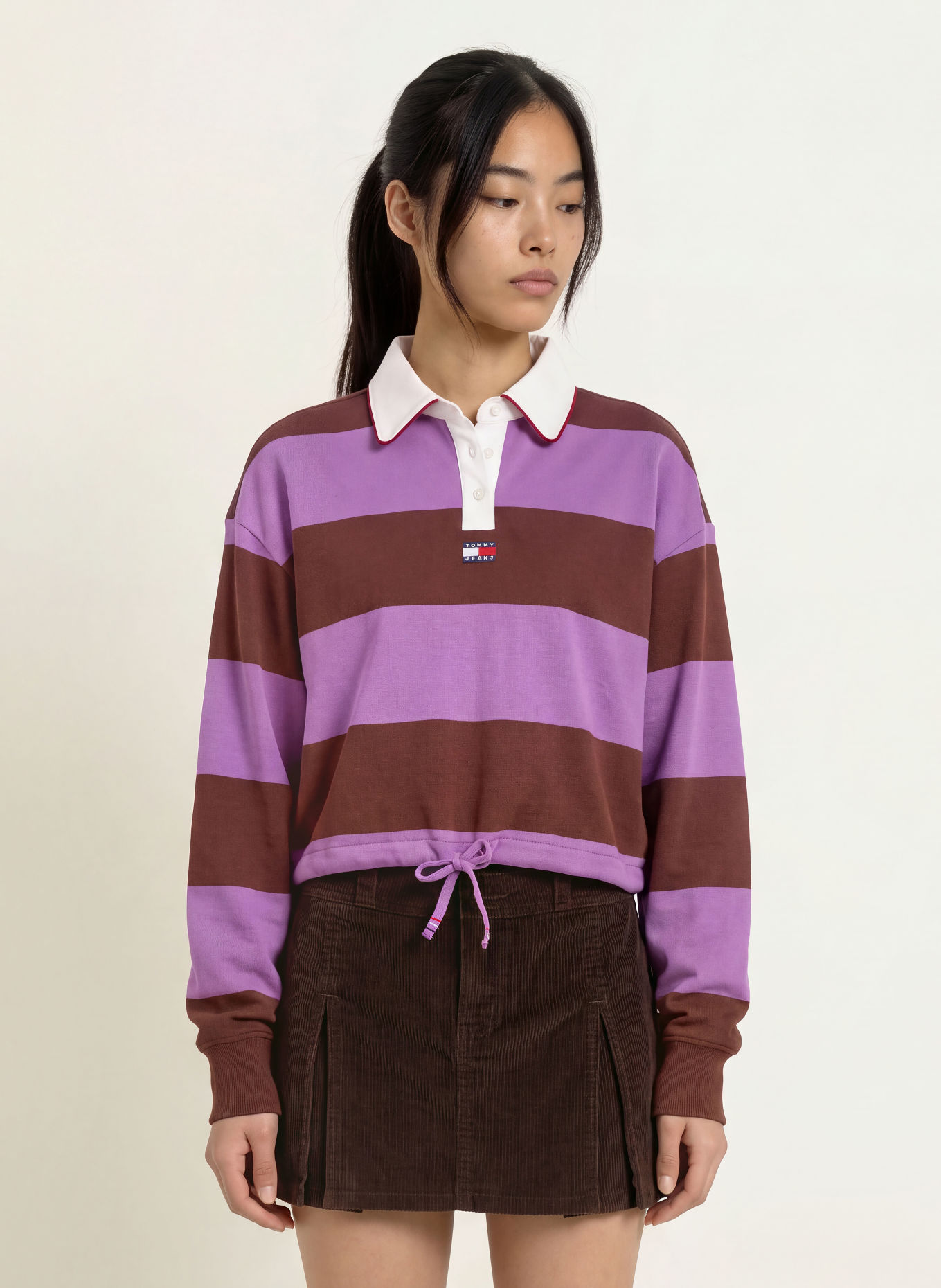 TOMMY JEANS Rugby shirt: PURPLE / BROWN