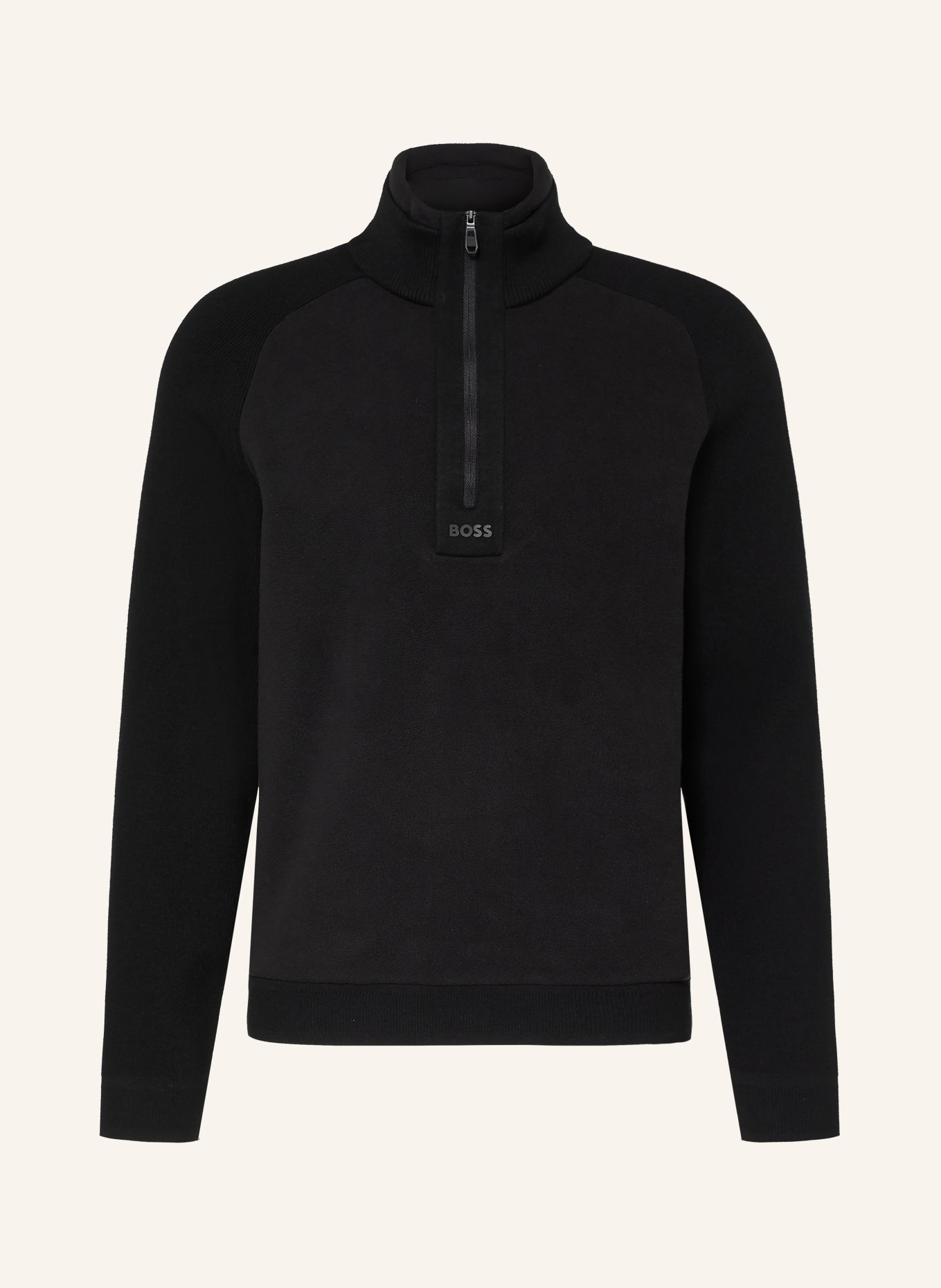 BOSS Sweter typu troyer TEDDY z mieszanki materiałów: CZARNY / CZIEMNOSZARY