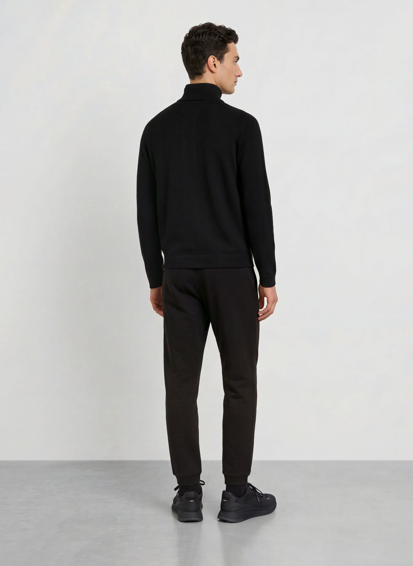 BOSS Sweter typu troyer TEDDY z mieszanki materiałów: CZARNY / CZIEMNOSZARY
