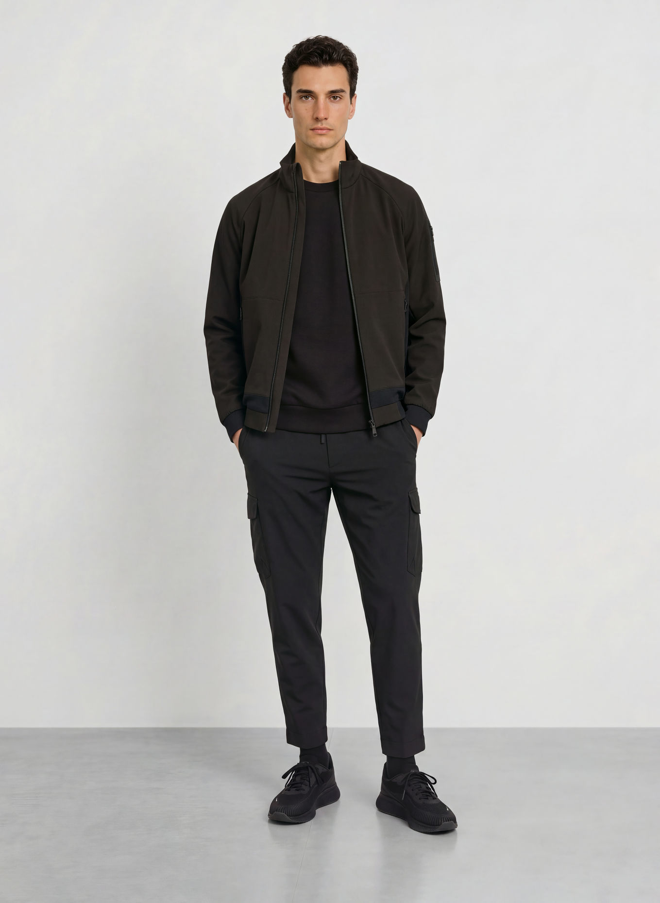 BOSS Bunda CORD FLEECE z kombinace materiálů: ČERNÁ