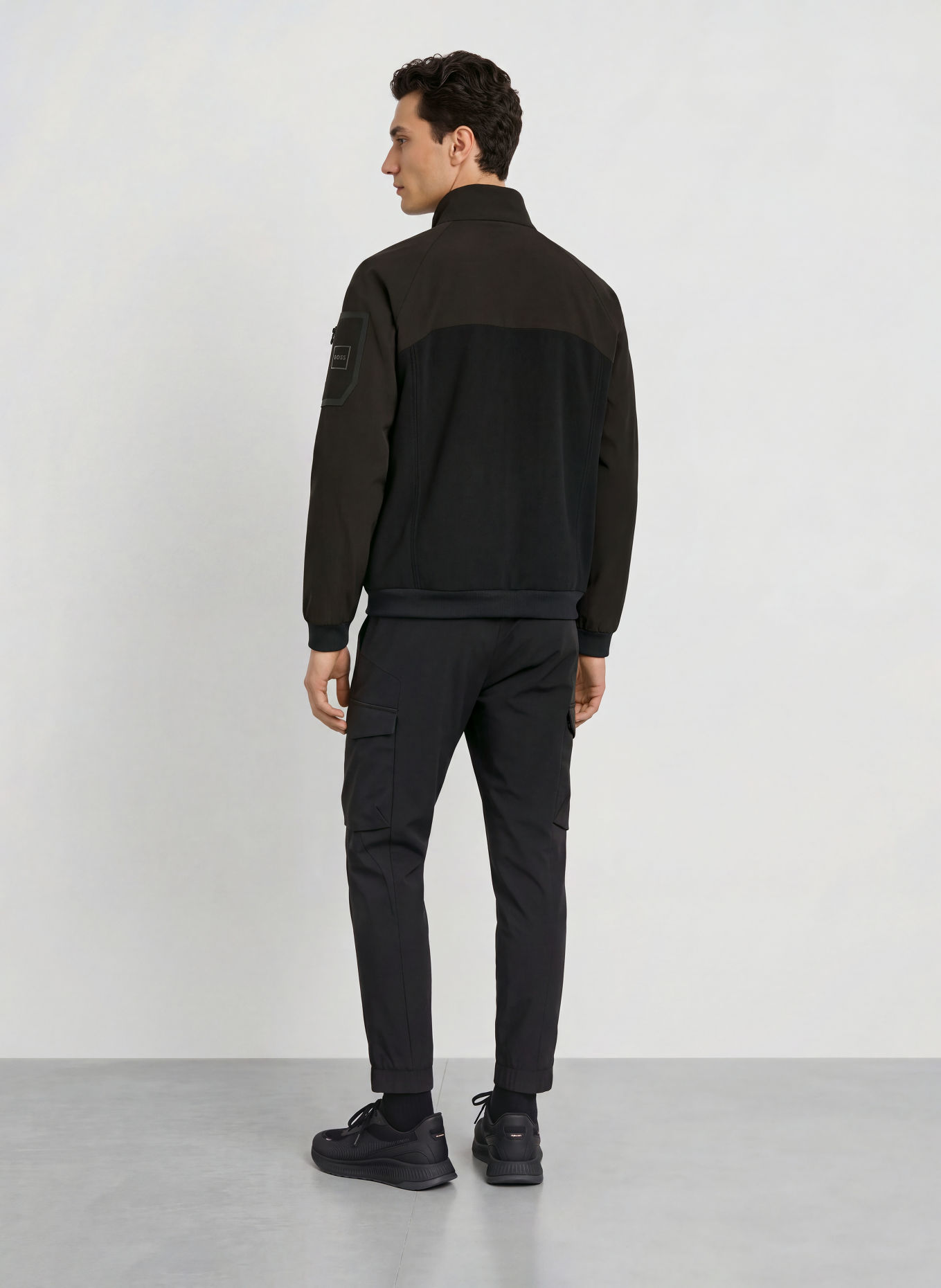 BOSS Bunda CORD FLEECE z kombinace materiálů: ČERNÁ