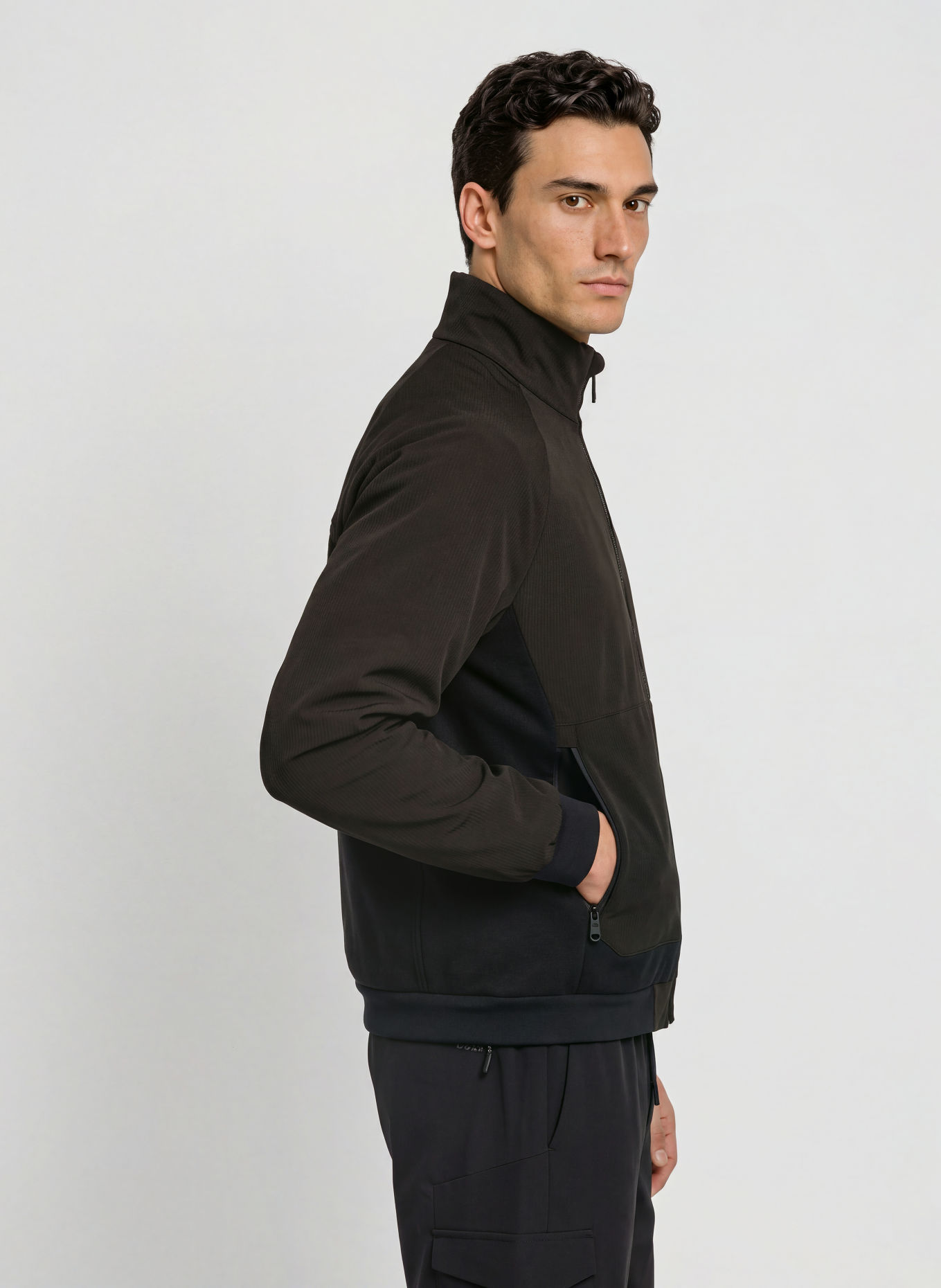 BOSS Bunda CORD FLEECE z kombinace materiálů: ČERNÁ