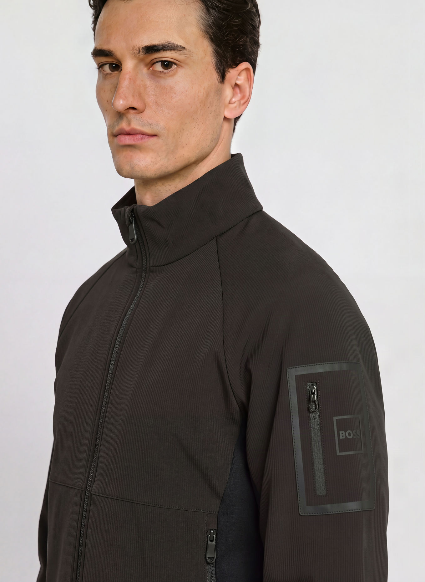 BOSS Bunda CORD FLEECE z kombinace materiálů: ČERNÁ