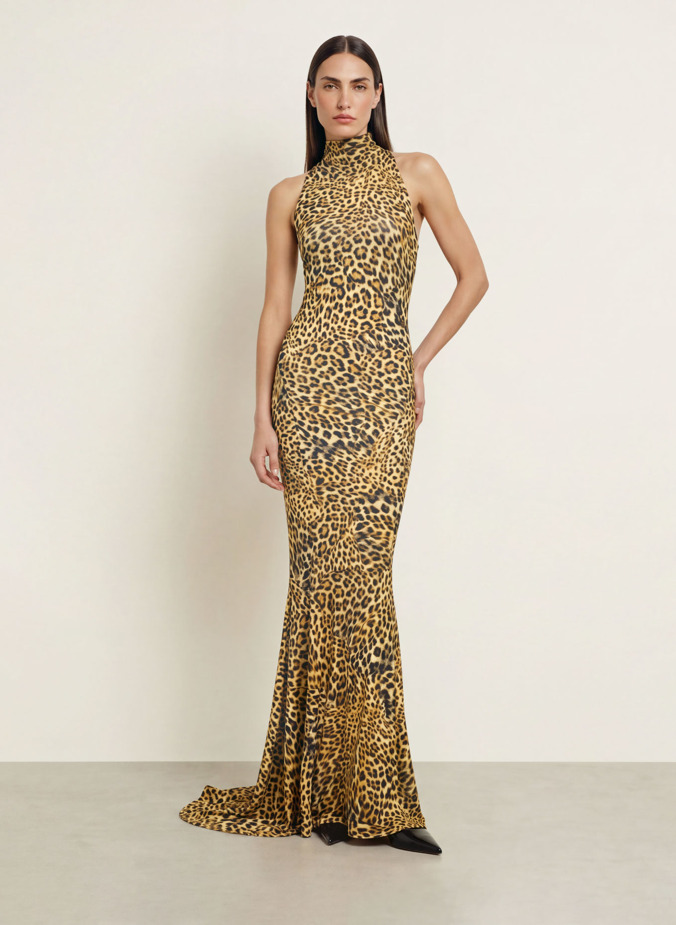NORMA KAMALI Jersey dress: BEIGE / BLACK