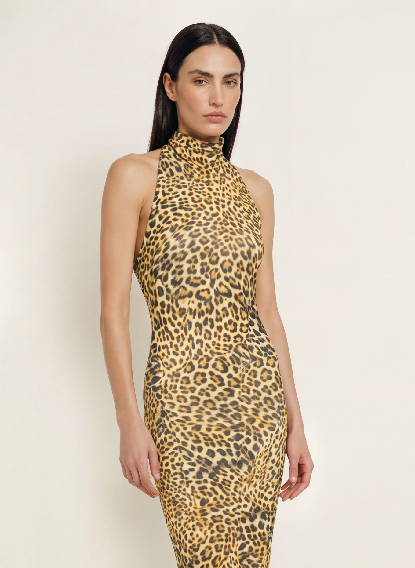 NORMA KAMALI Jersey dress: BEIGE / BLACK