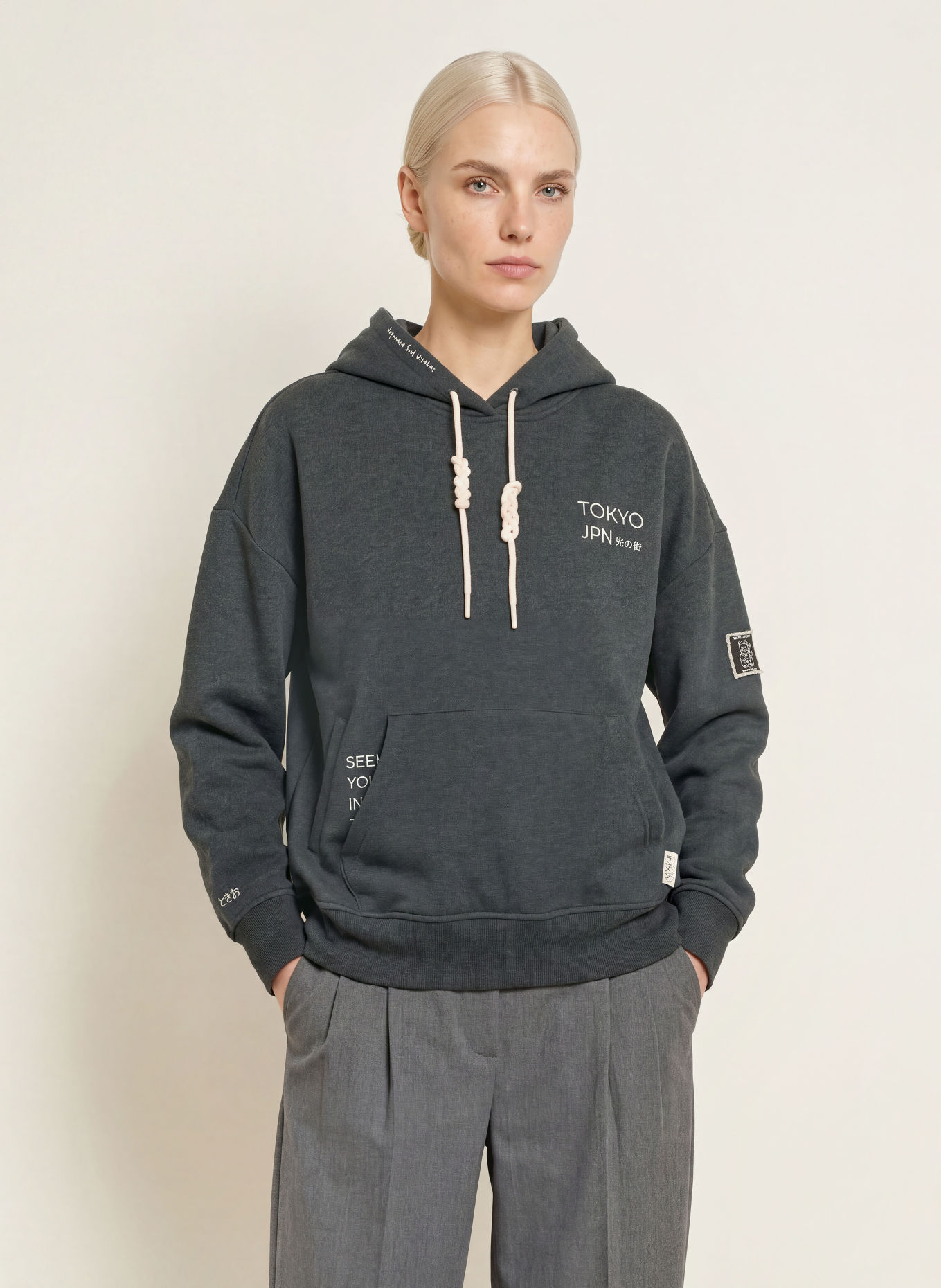 Smith & Soul Oversized hoodie: DONKERGRIJS / CRÈME