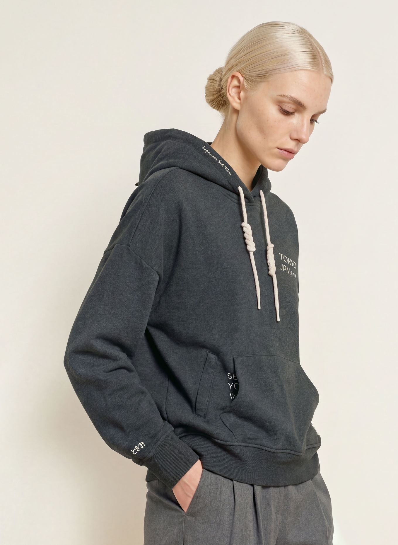Smith & Soul Oversized hoodie: DONKERGRIJS / CRÈME