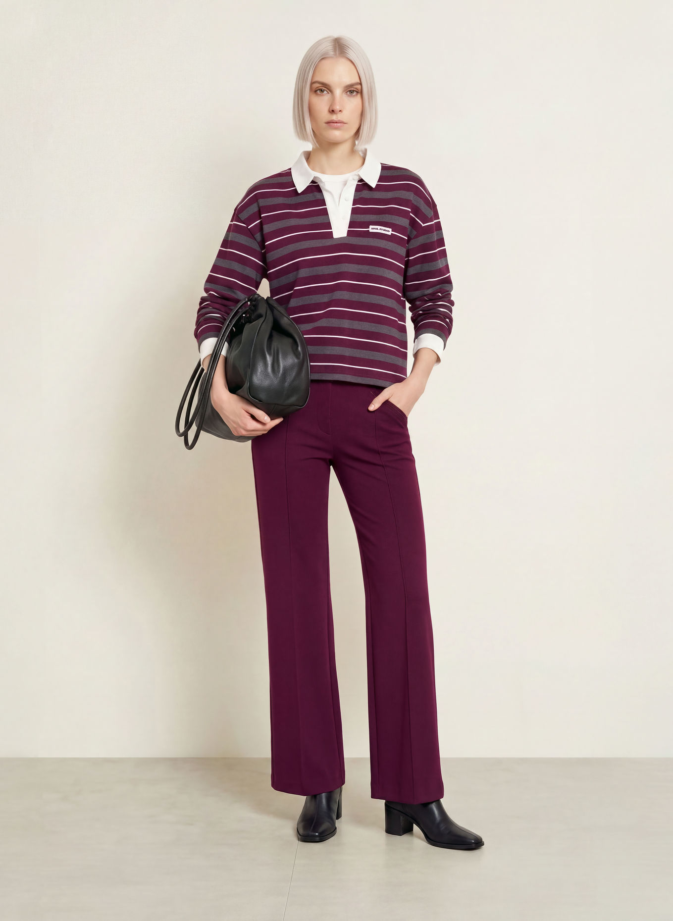 Smith & Soul Marlene-broek van jersey: DONKERPAARS