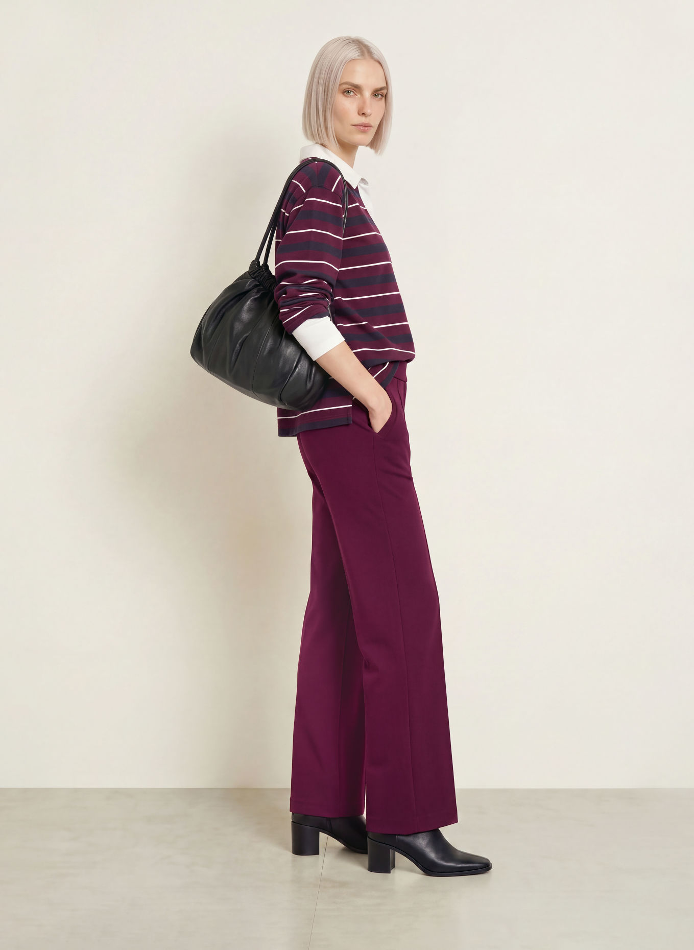 Smith & Soul Marlene-broek van jersey: DONKERPAARS