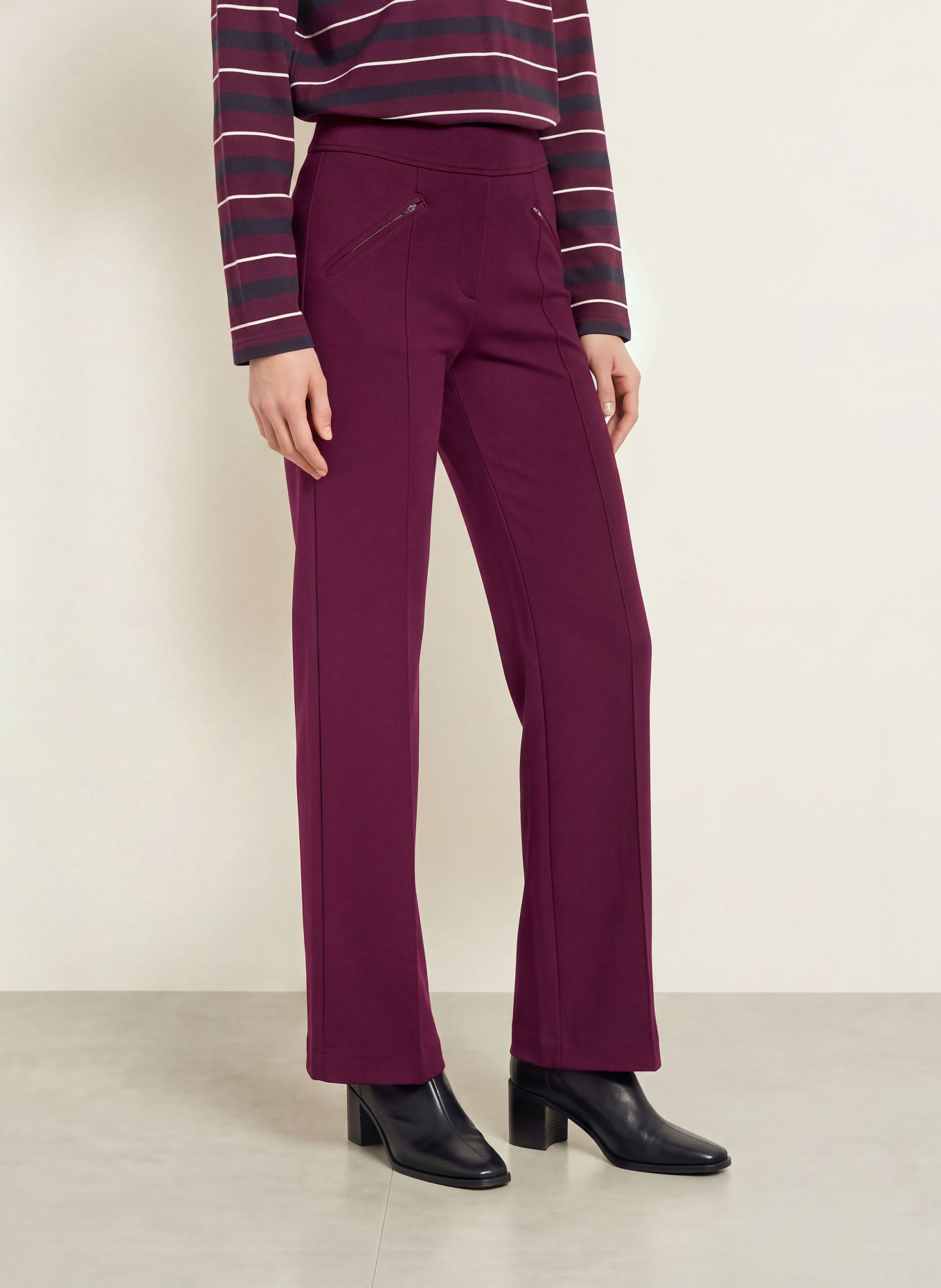 Smith & Soul Marlene-broek van jersey: DONKERPAARS