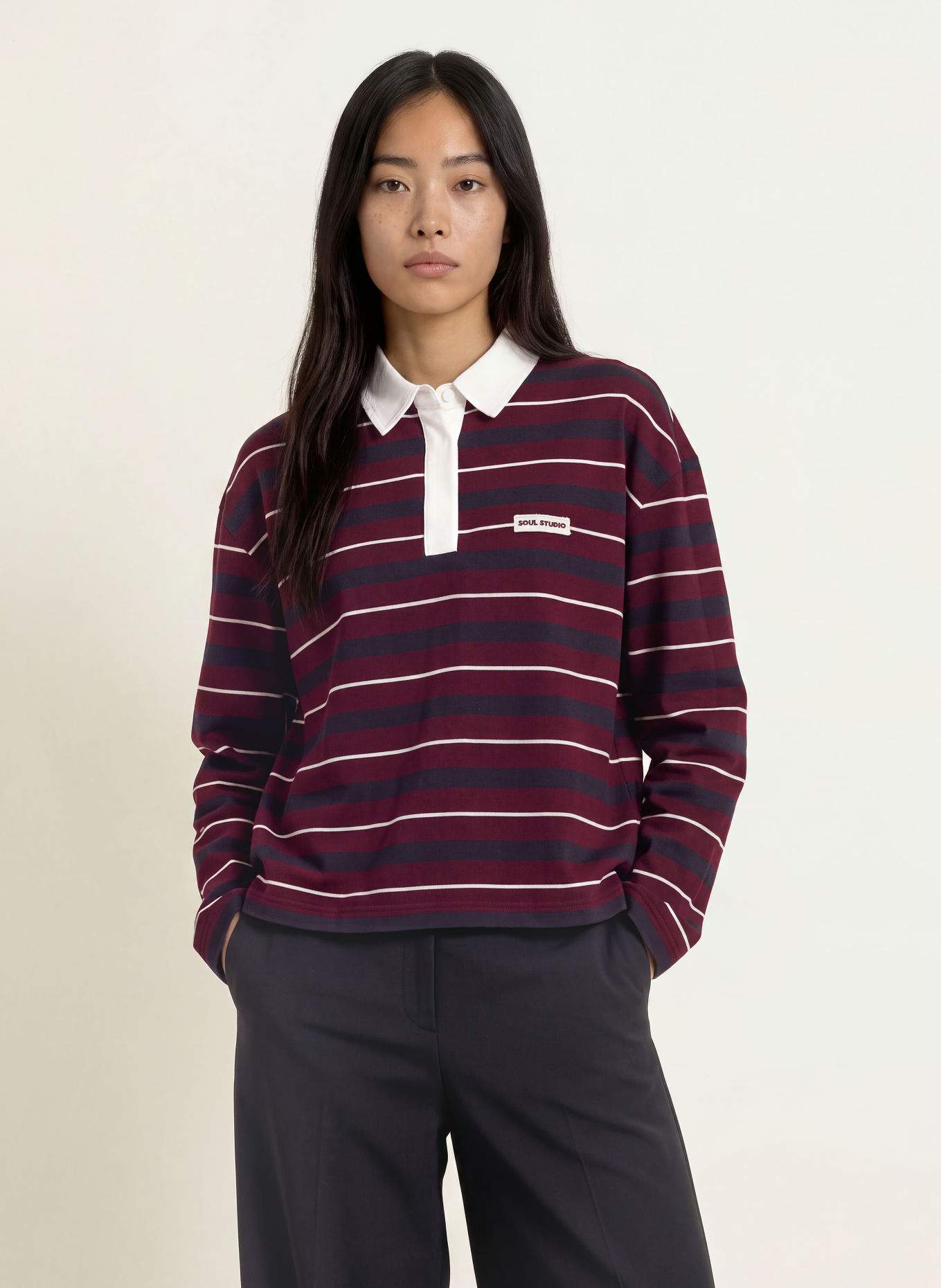 Smith & Soul Rugbyshirt: DONKERROOD / DONKERBLAUW / WIT