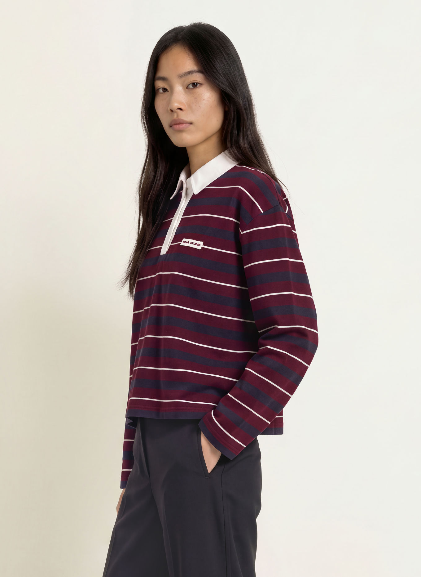 Smith & Soul Rugbyshirt: DONKERROOD / DONKERBLAUW / WIT