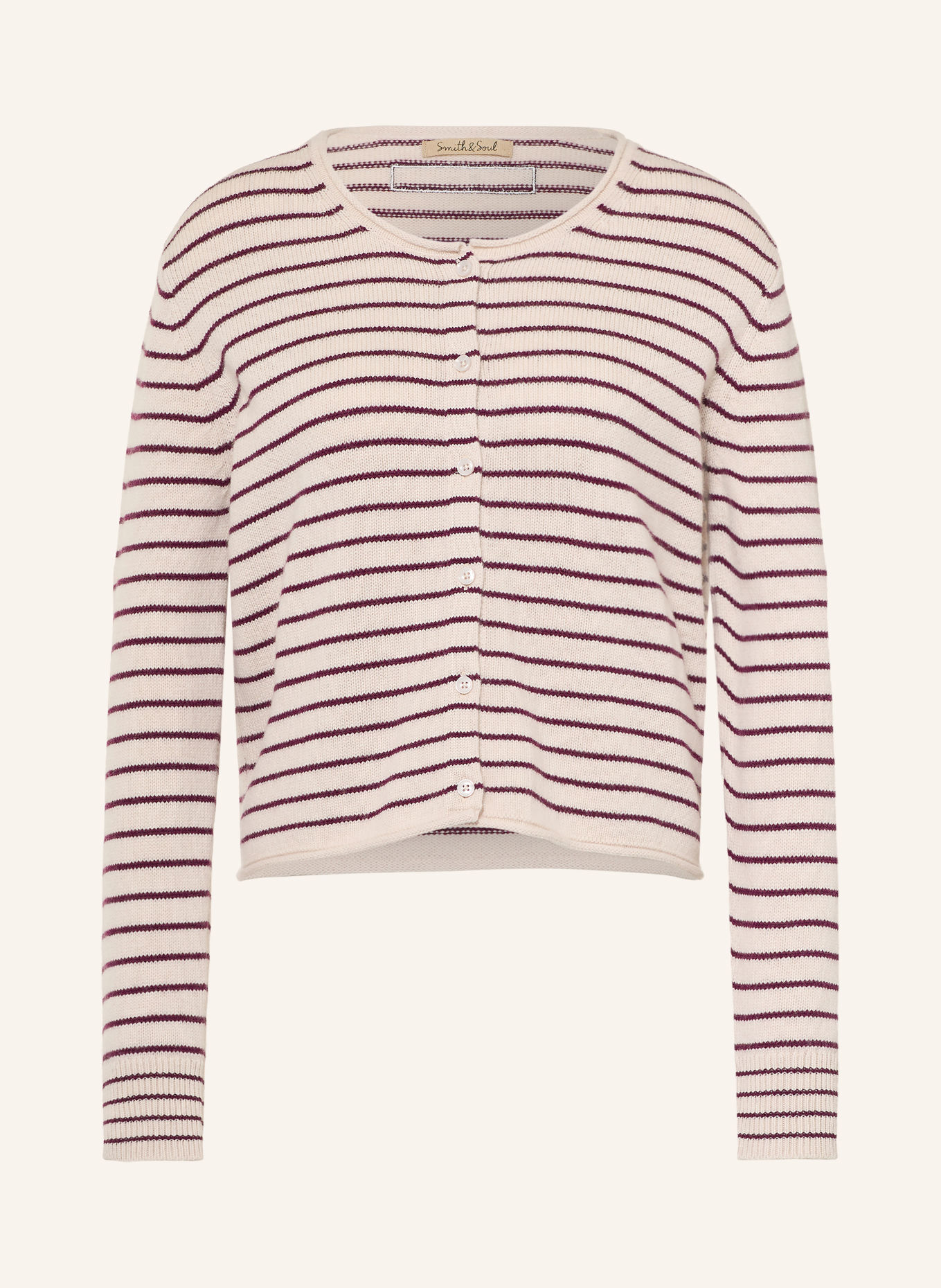 Smith & Soul Cardigan: CREAM / DARK RED