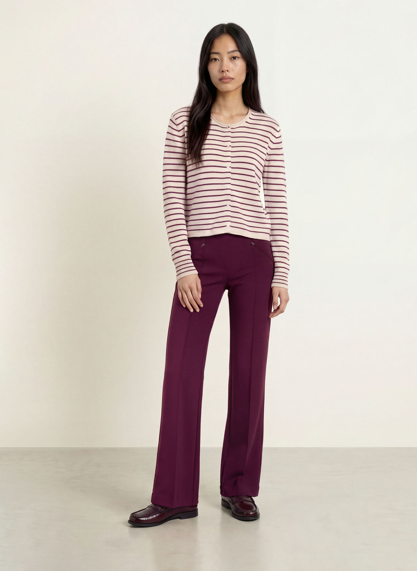 Smith & Soul Cardigan: CREAM / DARK RED