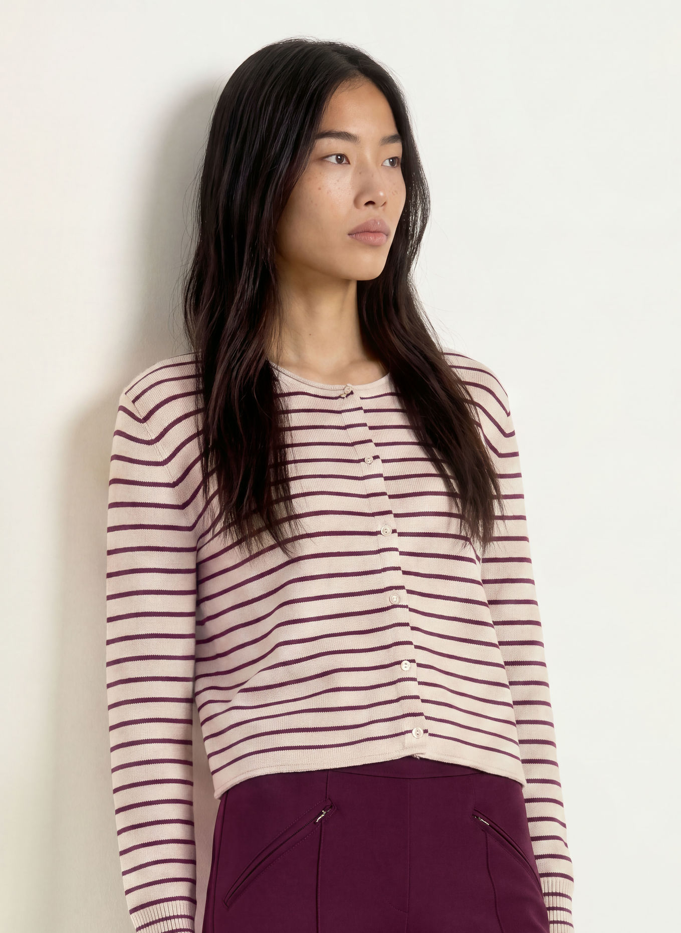 Smith & Soul Cardigan: CREAM / DARK RED