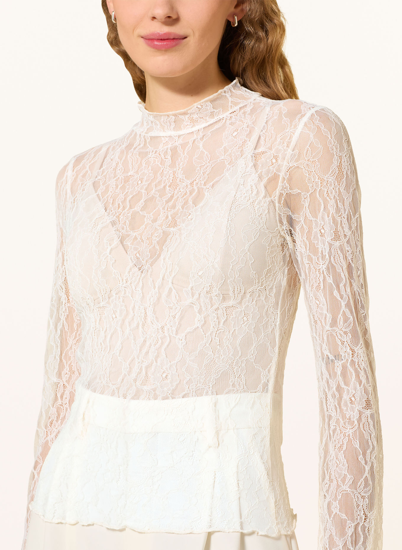 COMMA Long-sleeve shirt made of lace: WHITE
