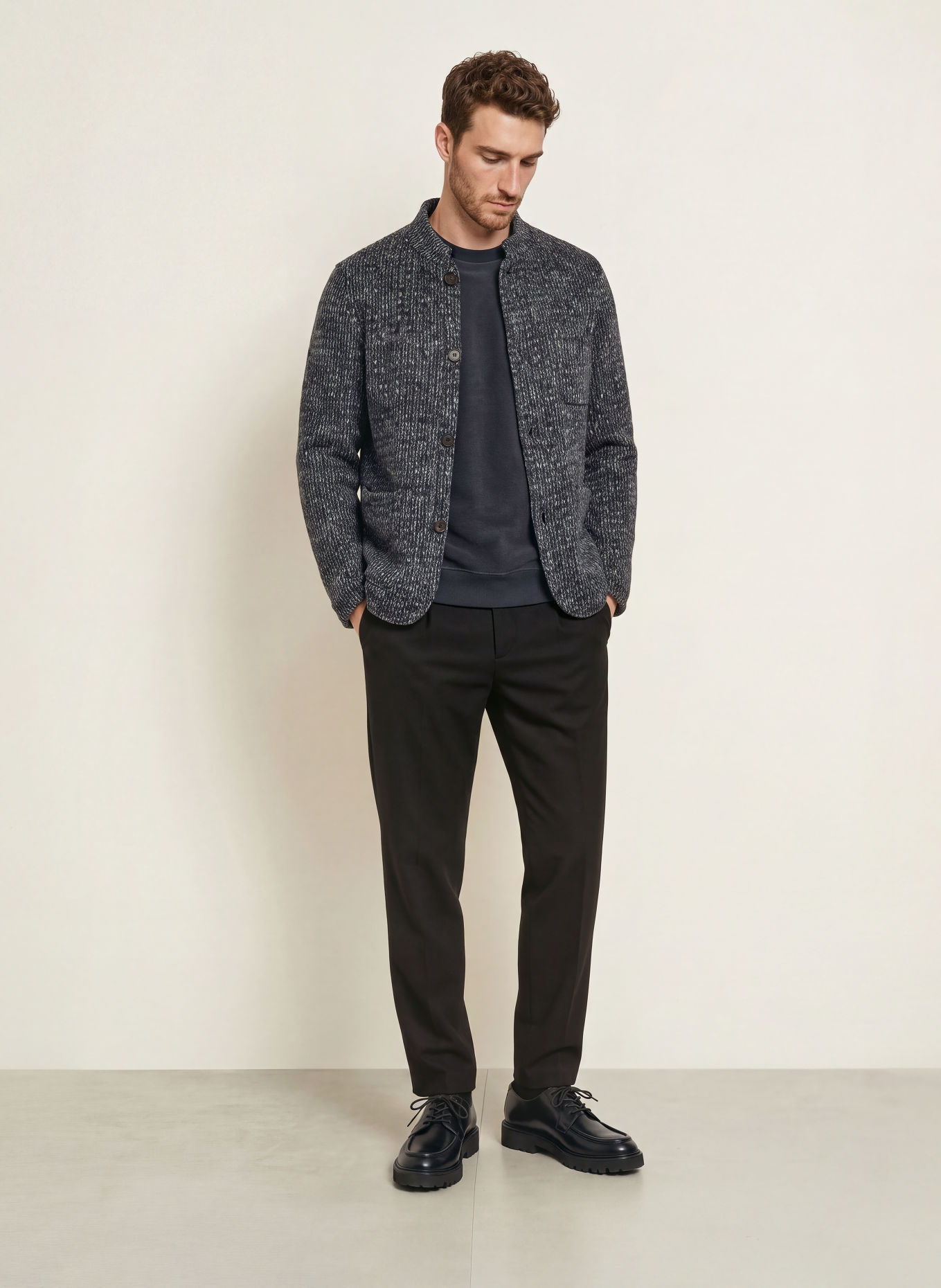 camel active Cardigan: GRAY / DARK BLUE