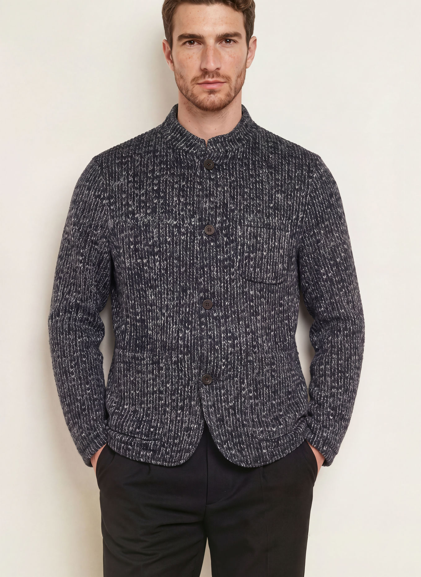 camel active Cardigan: GRAY / DARK BLUE