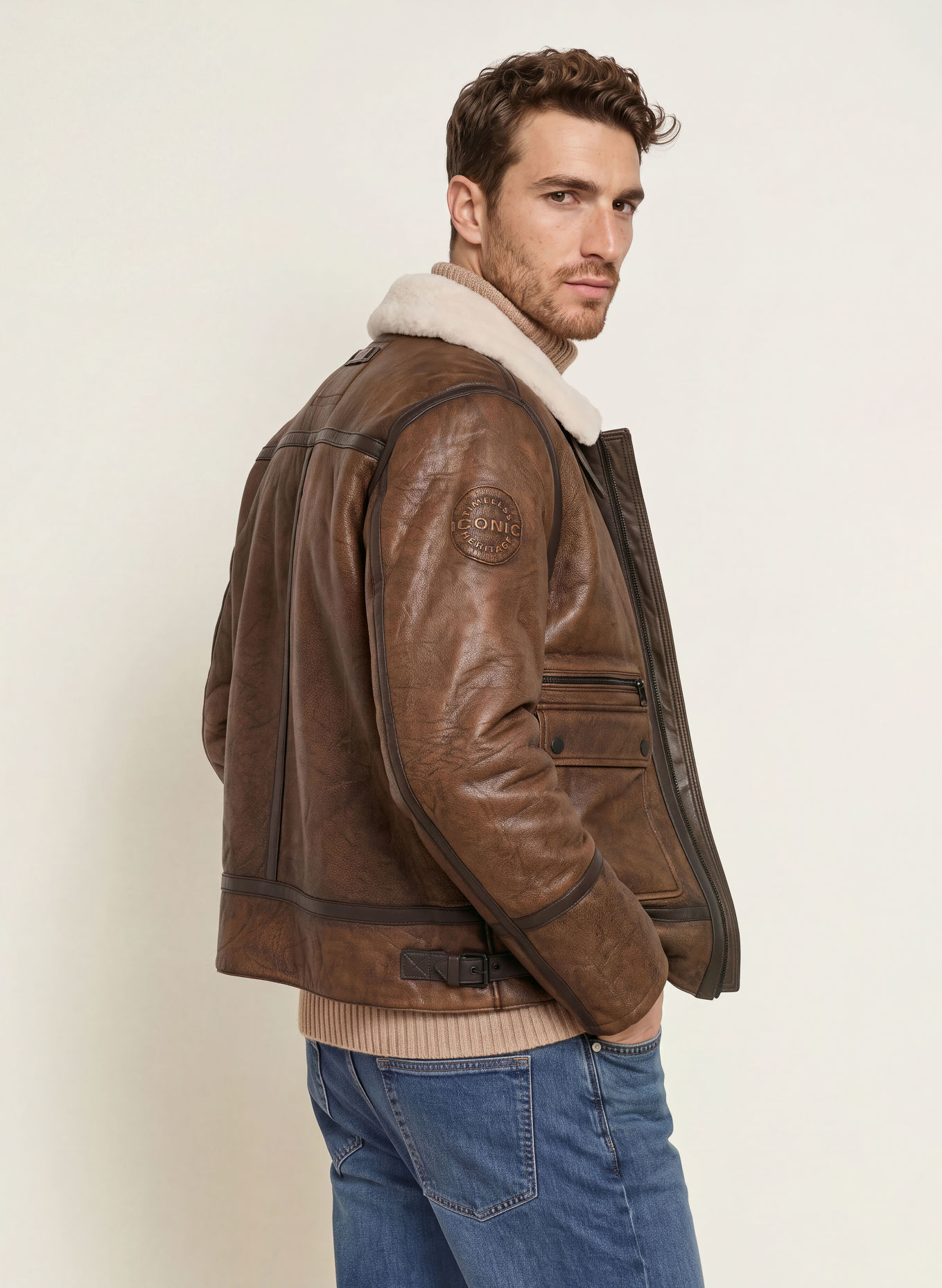 camel active Leren jas: BRUIN / LICHTBRUIN / MARRON FONCÉ