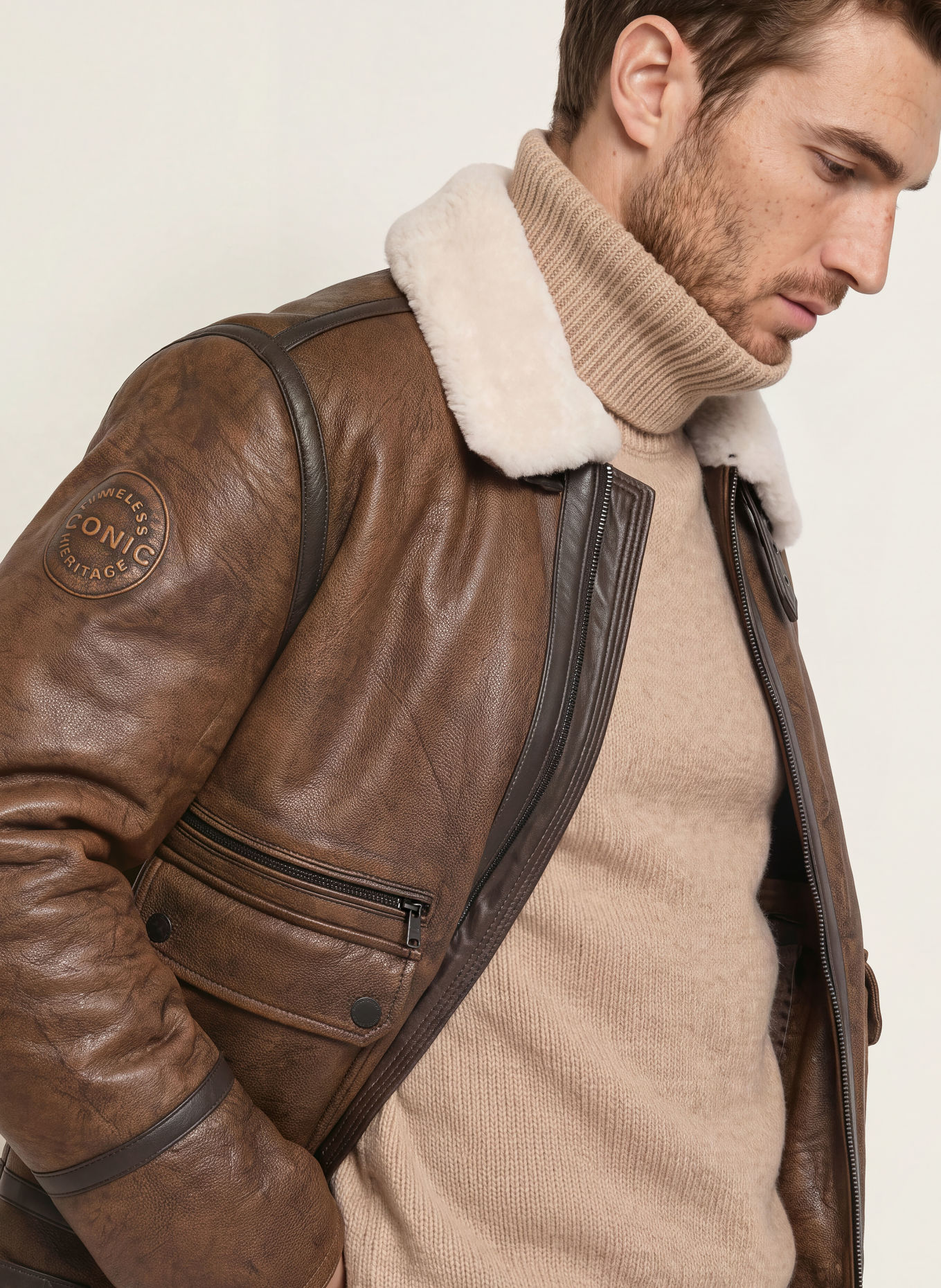 camel active Leren jas: BRUIN / LICHTBRUIN / MARRON FONCÉ