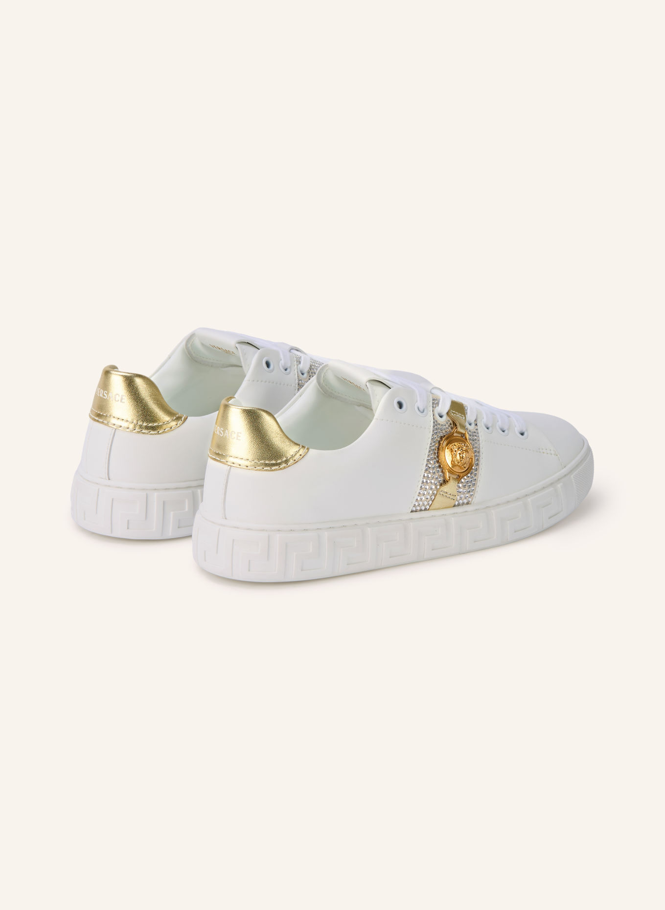 VERSACE Sneaker mit Schmucksteinen: WEISS / GOLD