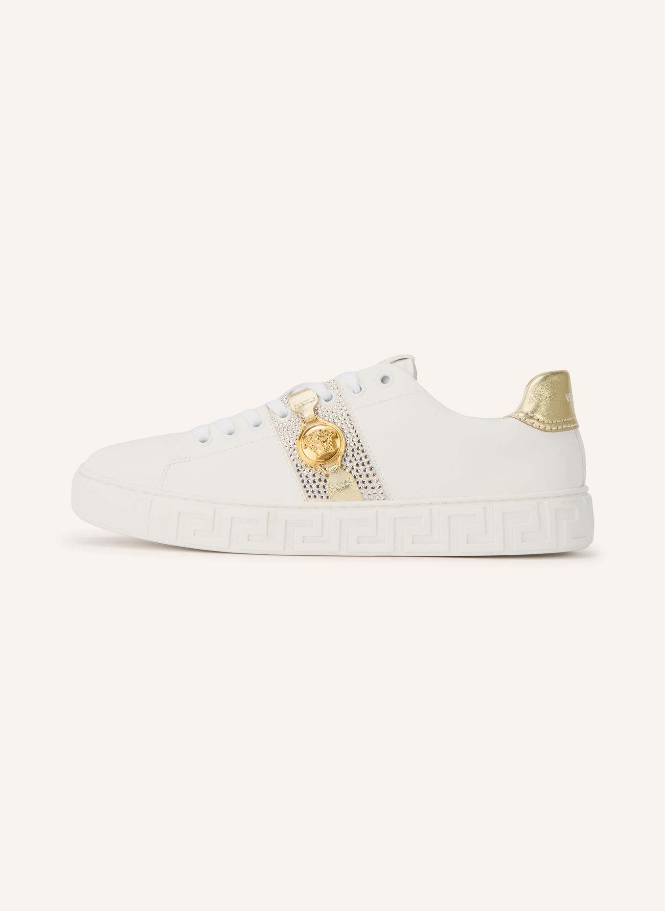 VERSACE Sneaker mit Schmucksteinen: WEISS / GOLD