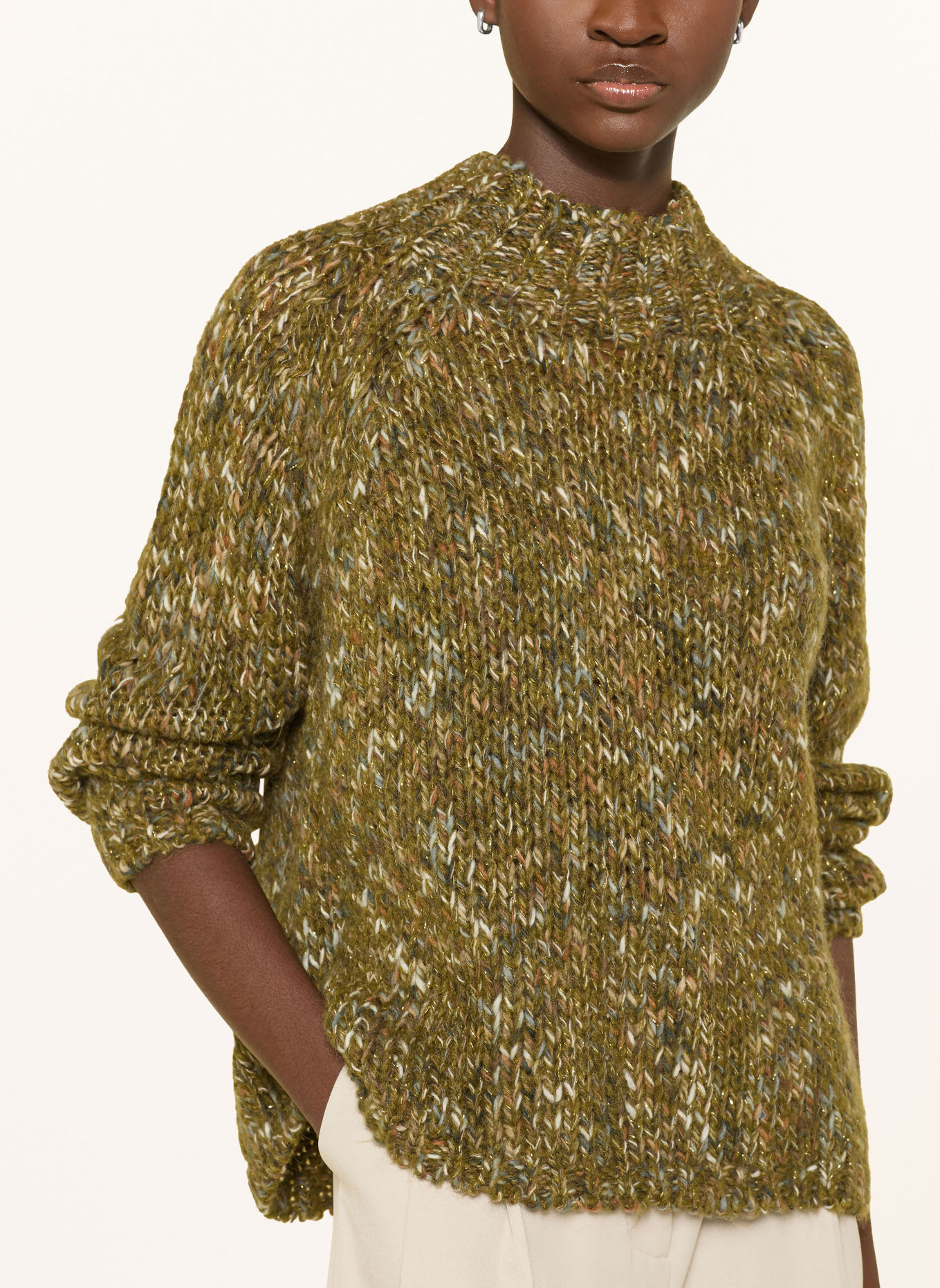 Rich & Royal Pullover mit Glitzergarn: OLIV / PETROL / WEISS