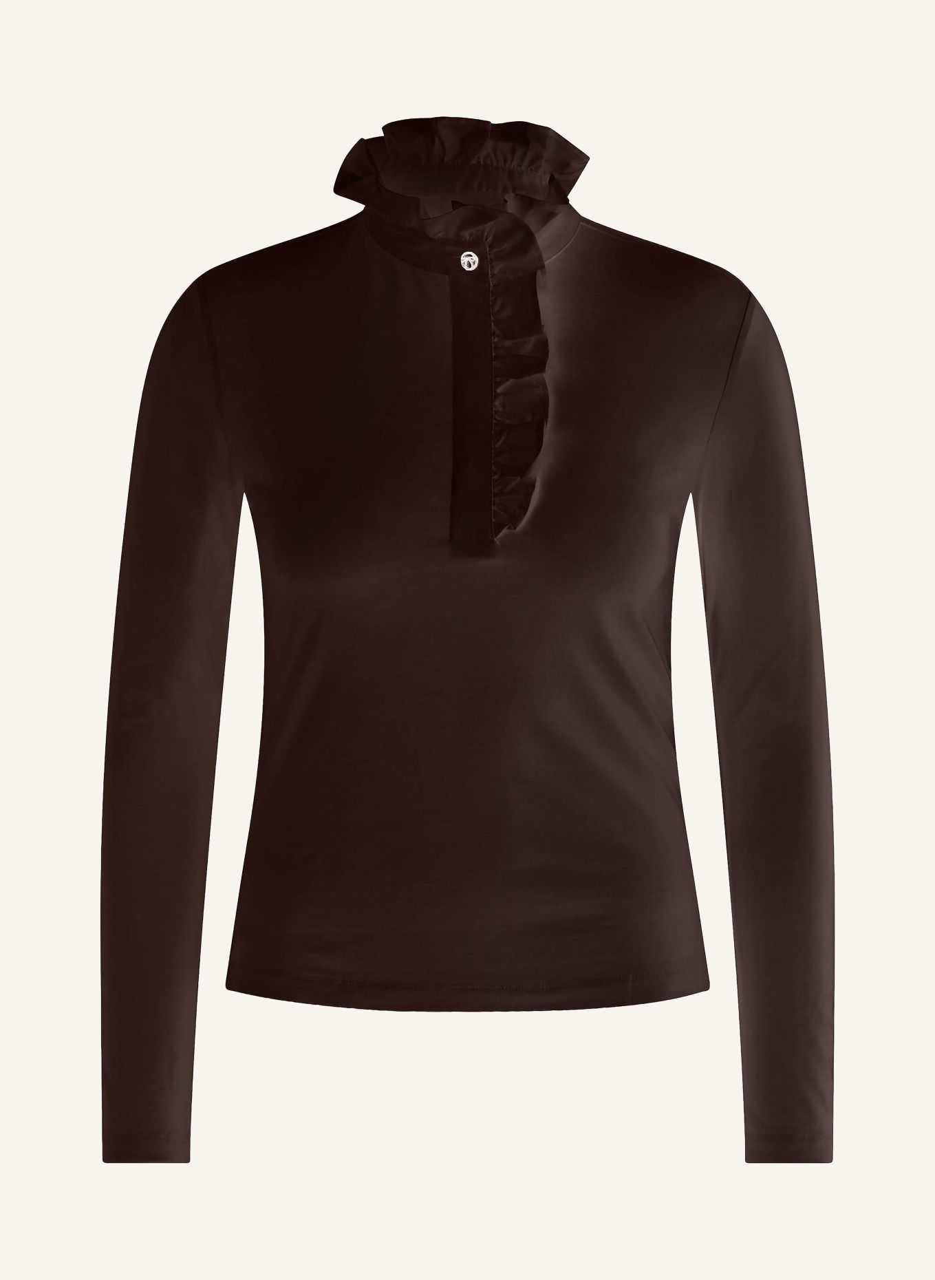 Rich & Royal Longsleeve met lange mouwen en ruches: MARRON FONCÉ