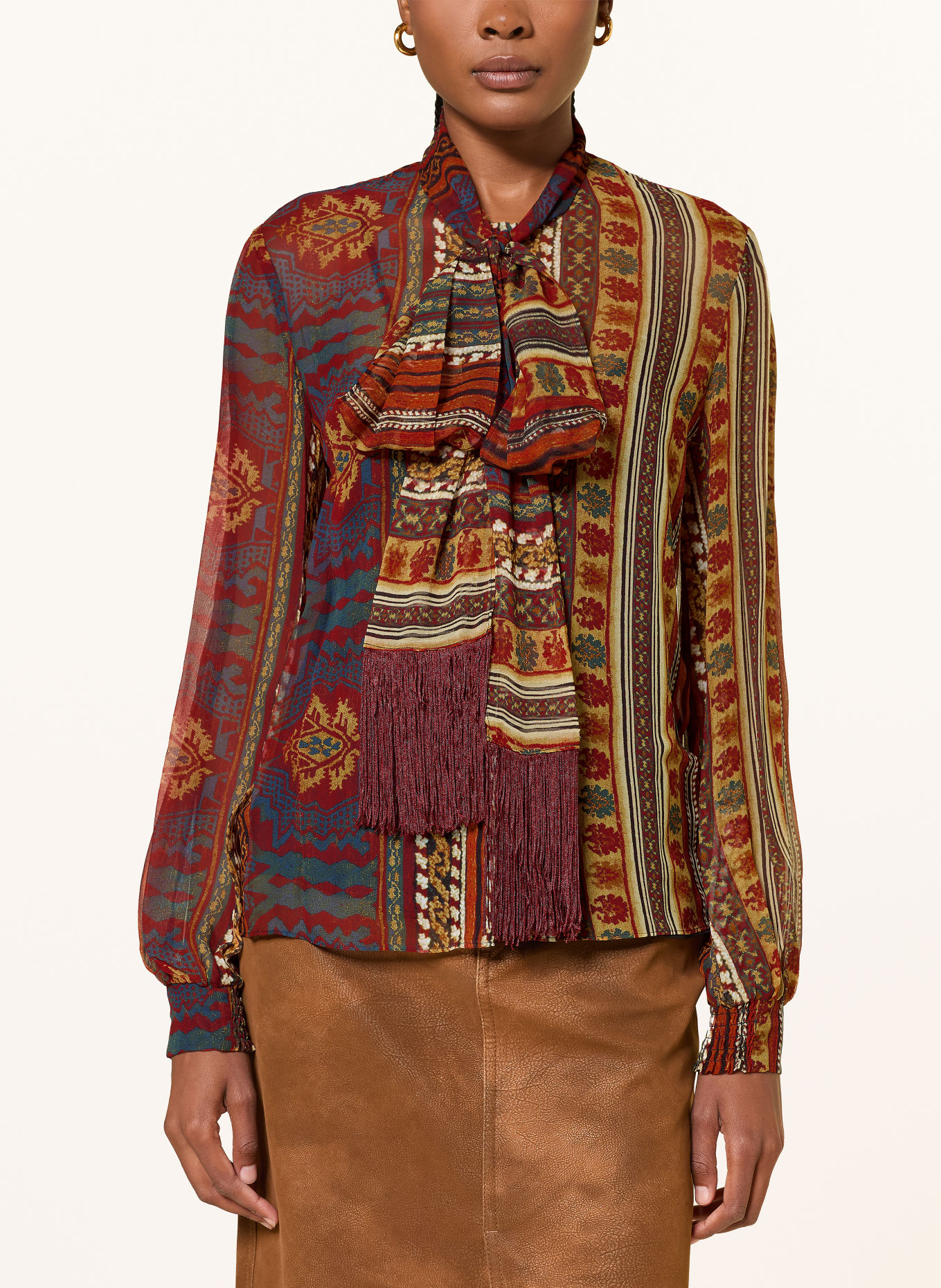 DIANE VON FURSTENBERG Knytblus GARCELE: MÖRKORANGE / BEIGE / SVART
