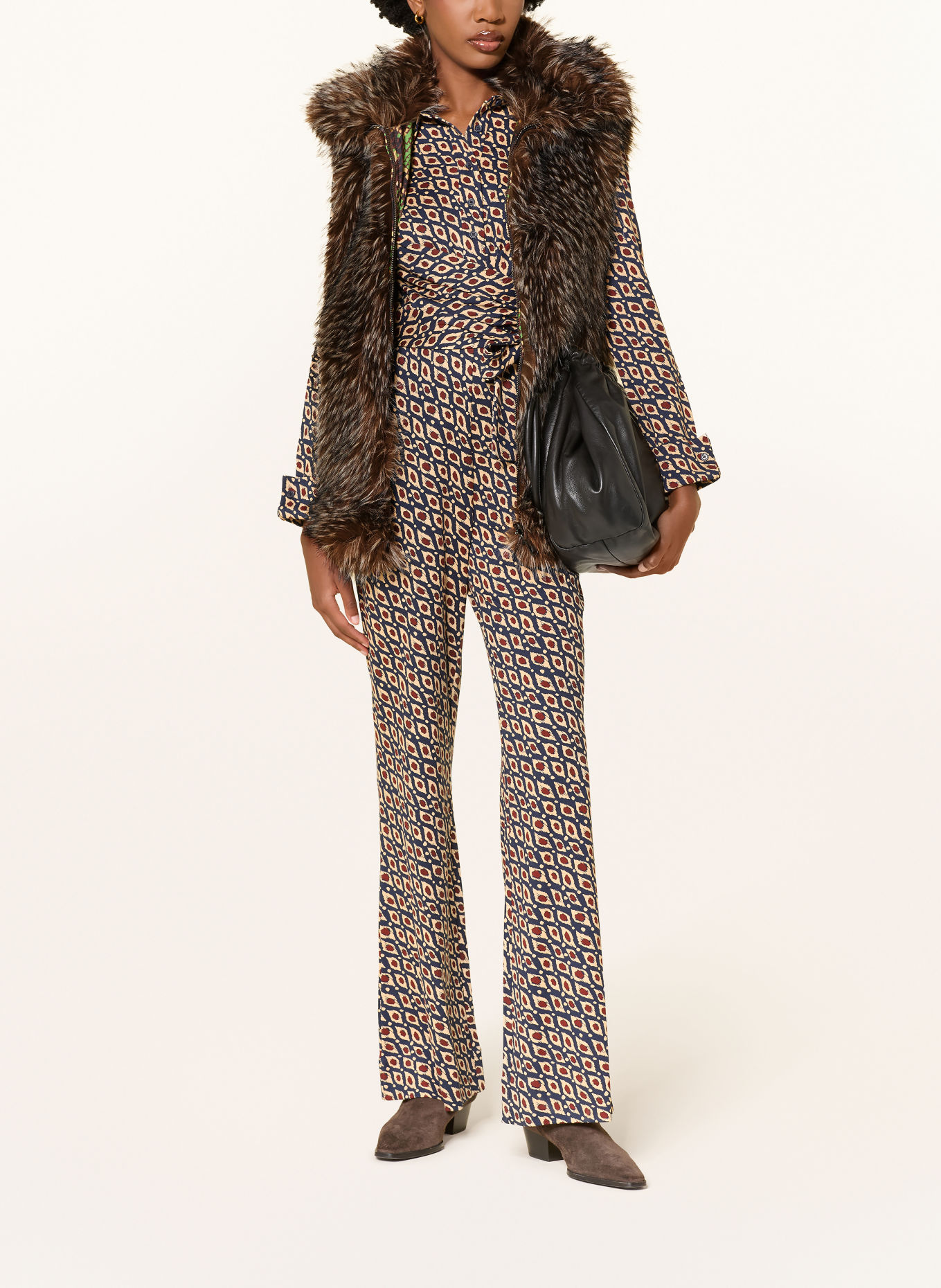 DIANE VON FURSTENBERG MALIN Faux Fur Vest: BROWN / CREAM / BLACK