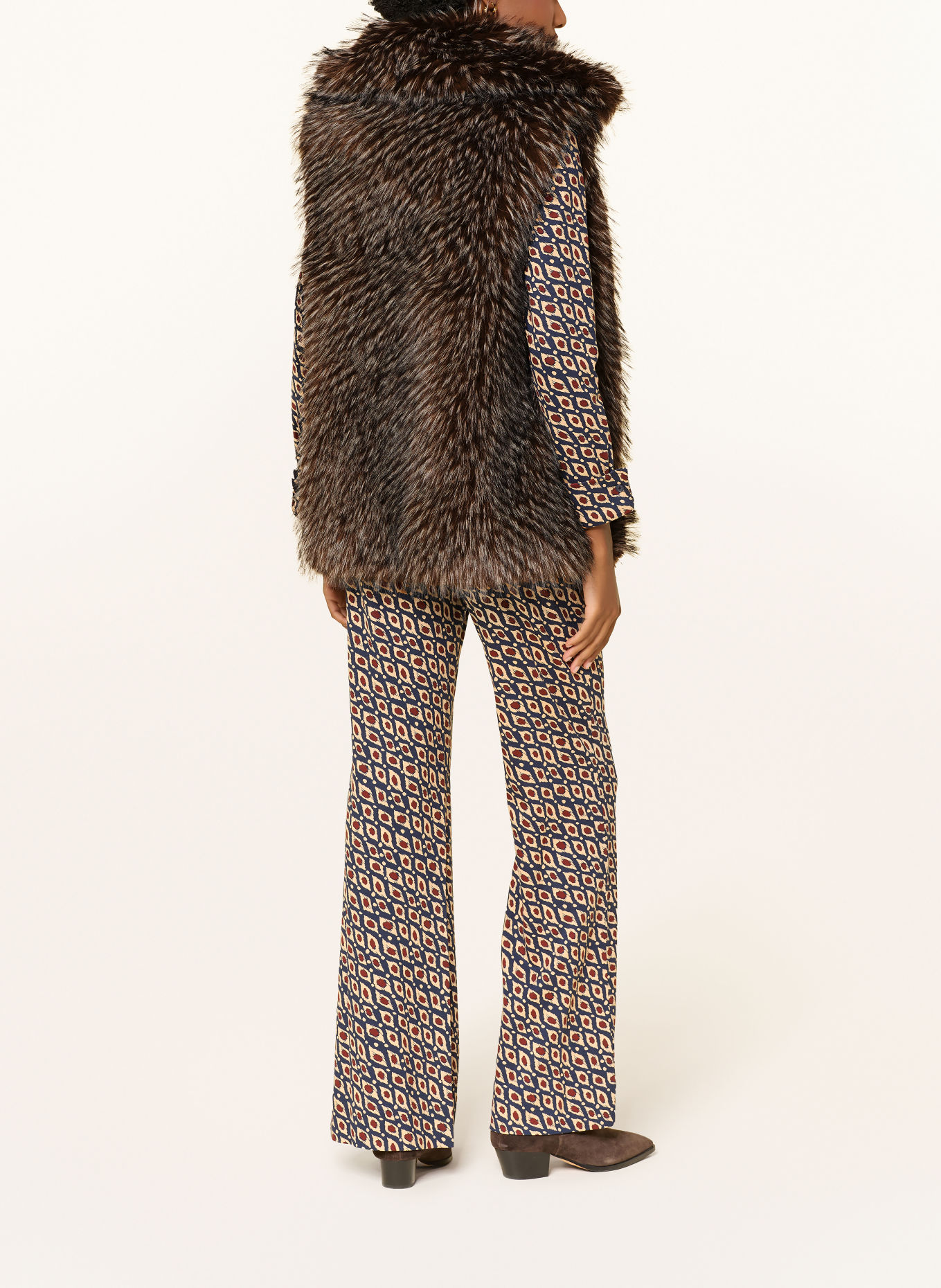 DIANE VON FURSTENBERG MALIN Faux Fur Vest: BROWN / CREAM / BLACK