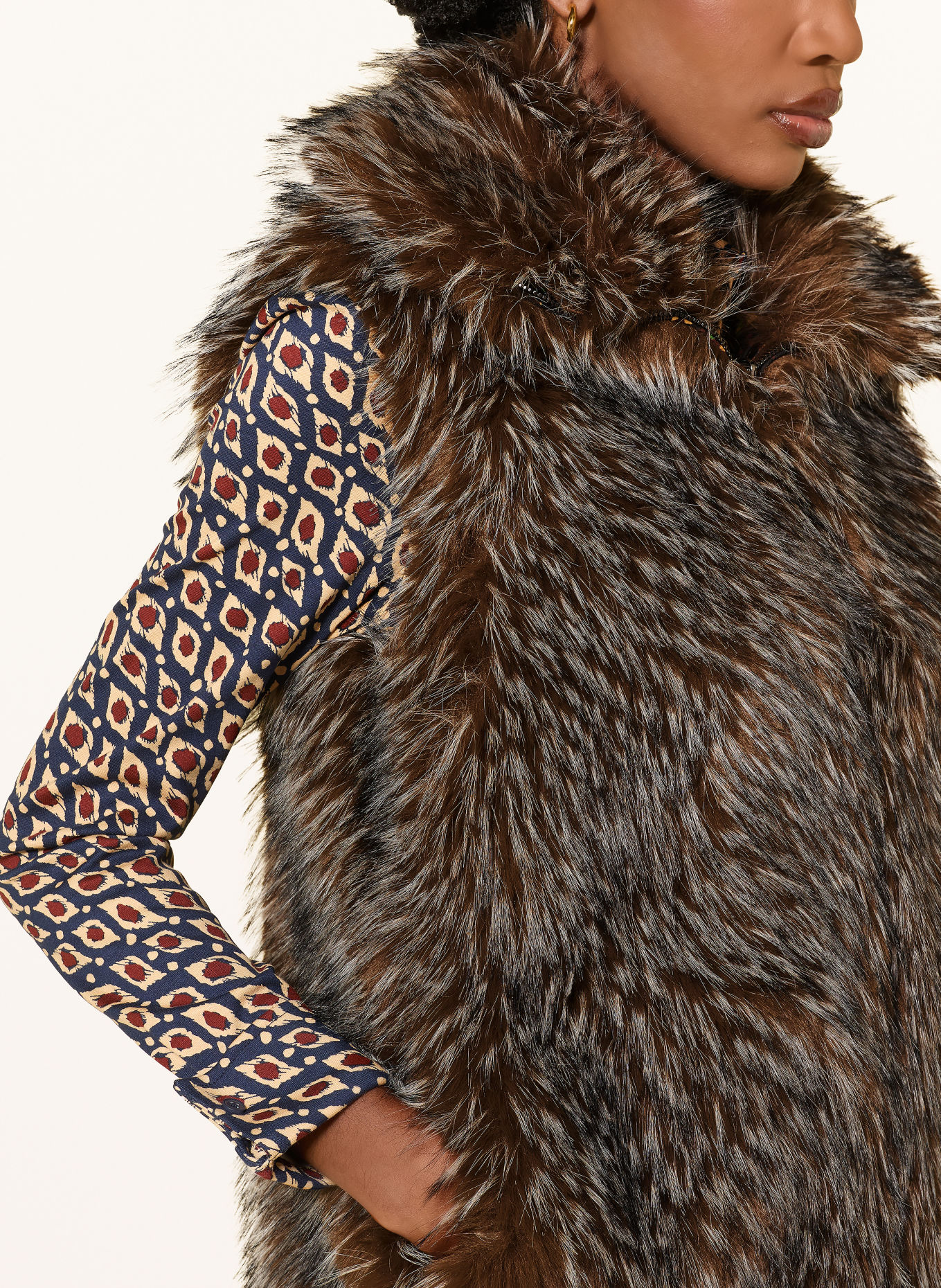 DIANE VON FURSTENBERG MALIN Faux Fur Vest: BROWN / CREAM / BLACK