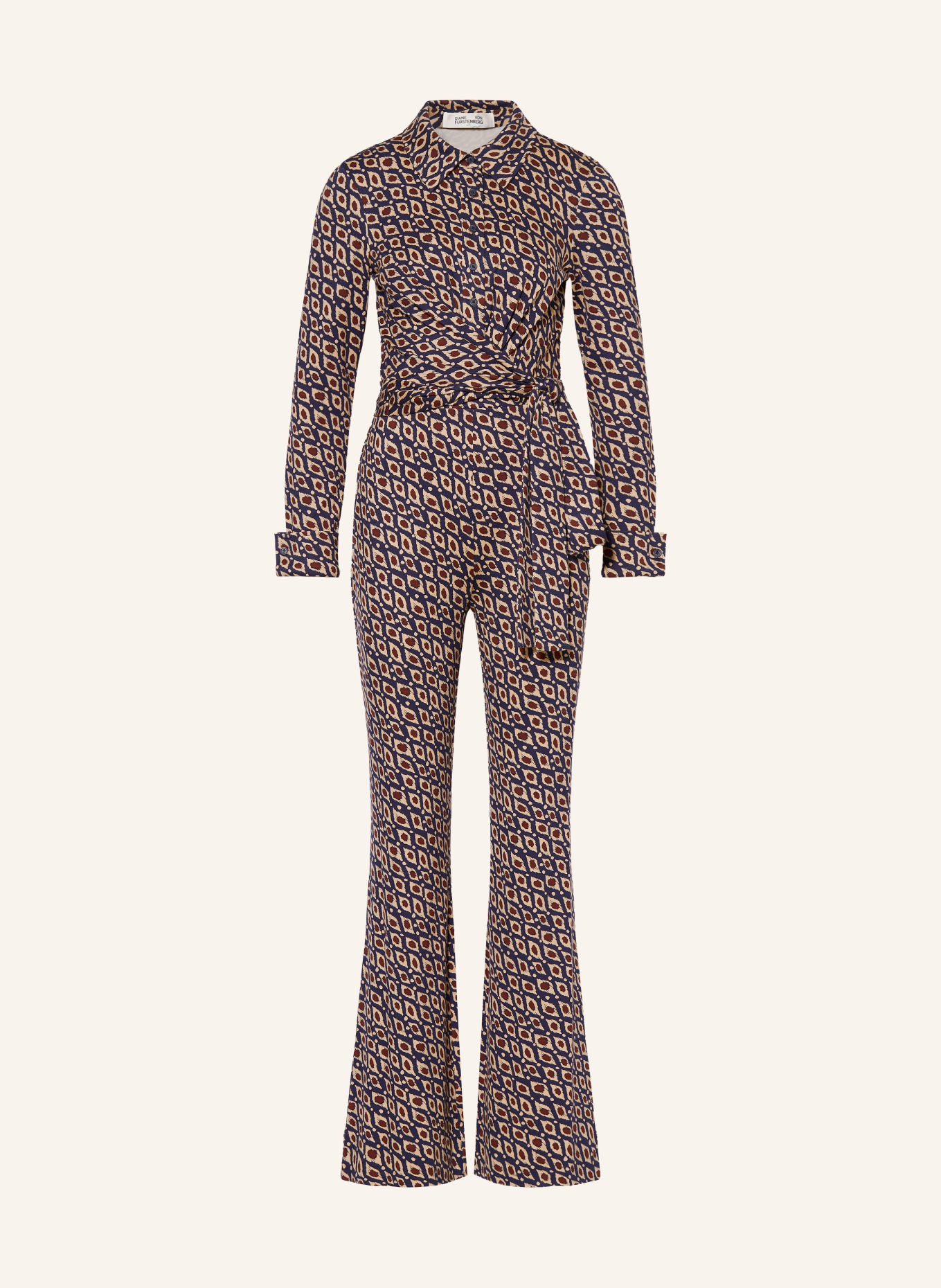 DIANE VON FURSTENBERG Jumpsuit MICHELE aus Jersey: BEIGE / DUNKELROT / DUNKELBLAU
