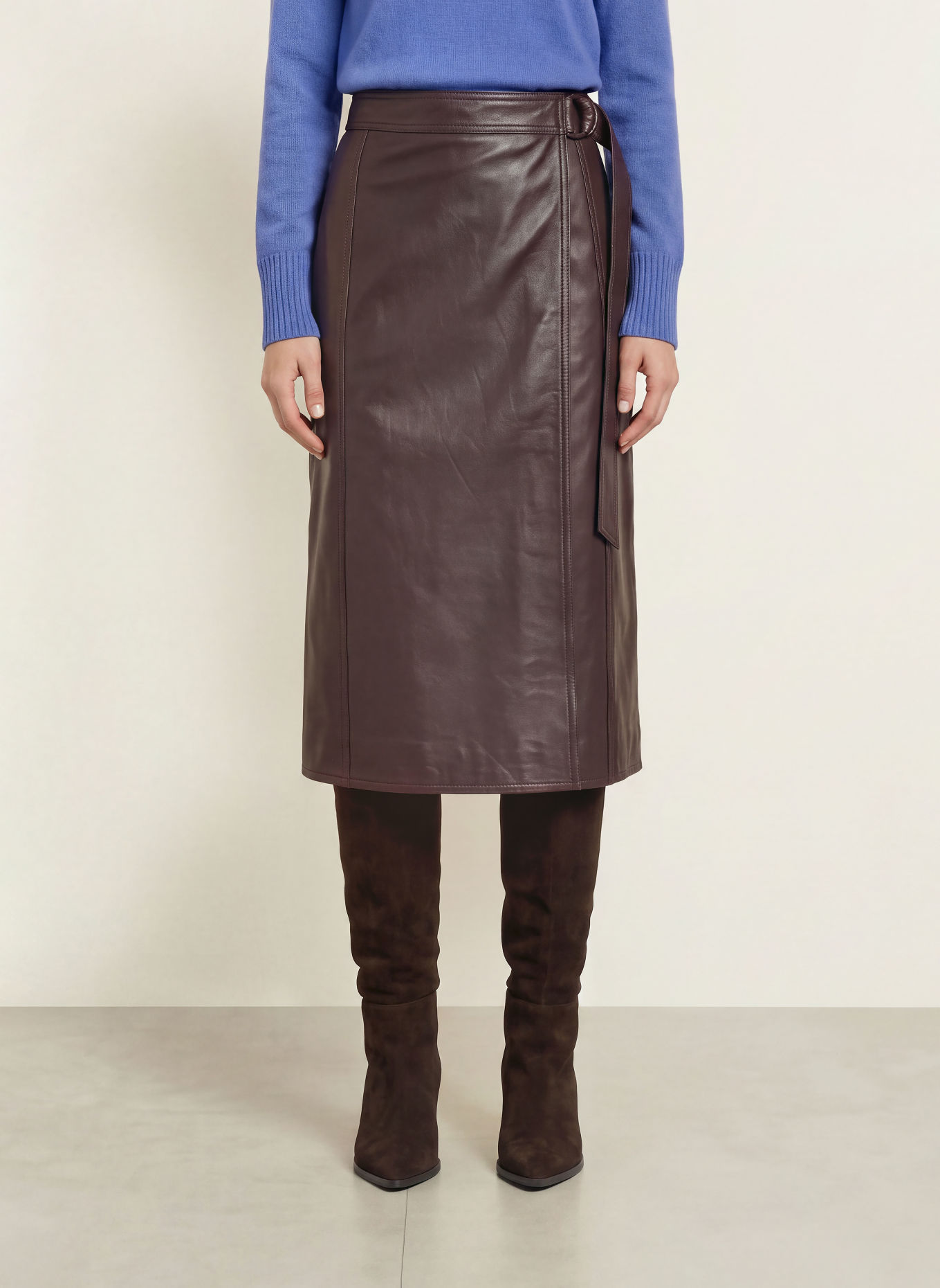 DIANE VON FURSTENBERG Wickelrock SILVIA aus Leder: DUNKELROT