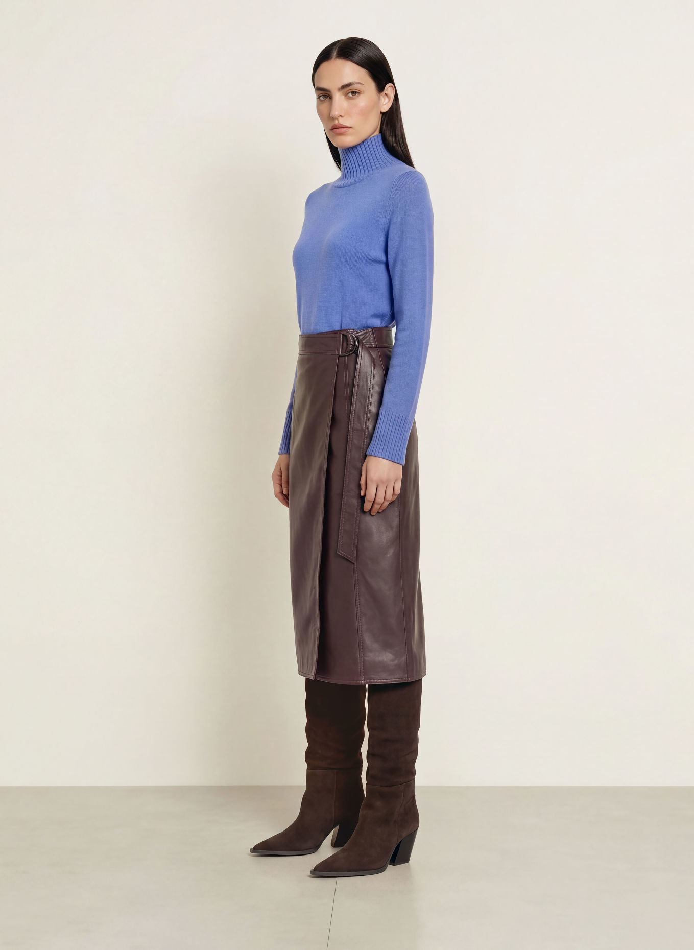 DIANE VON FURSTENBERG Wickelrock SILVIA aus Leder: DUNKELROT