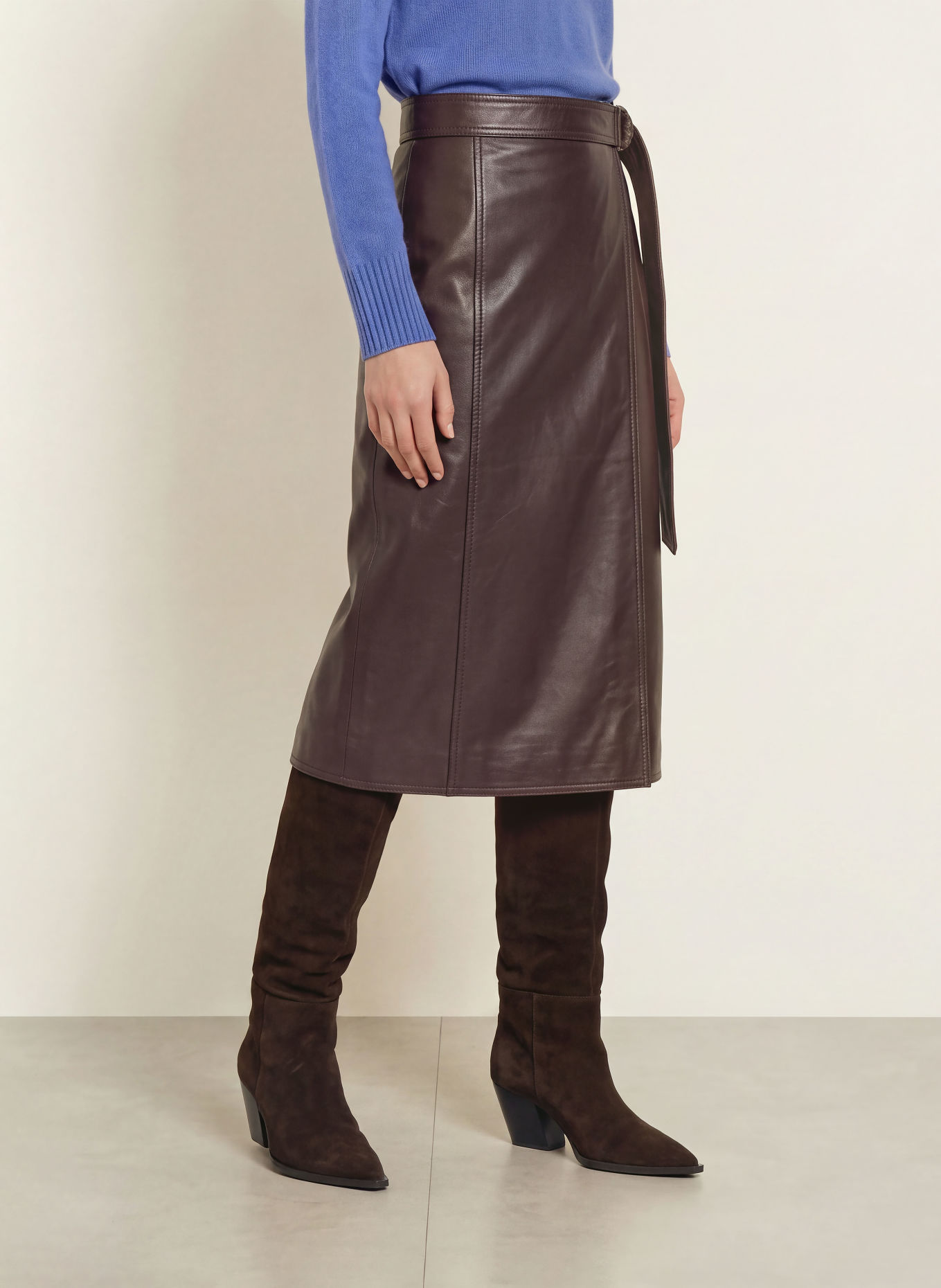 DIANE VON FURSTENBERG Wickelrock SILVIA aus Leder: DUNKELROT