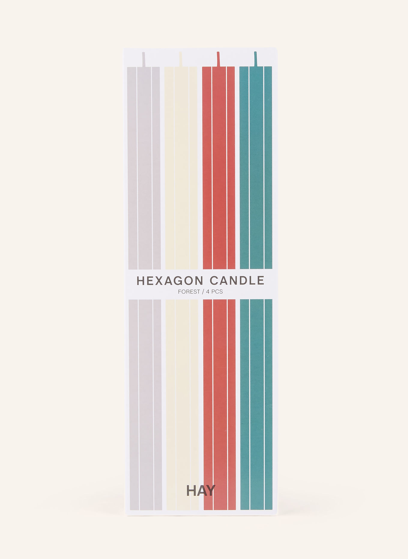 HAY Set van 4 staafkaarsen HEXAGON: BRUIN / CRÈME / LICHTGROEN