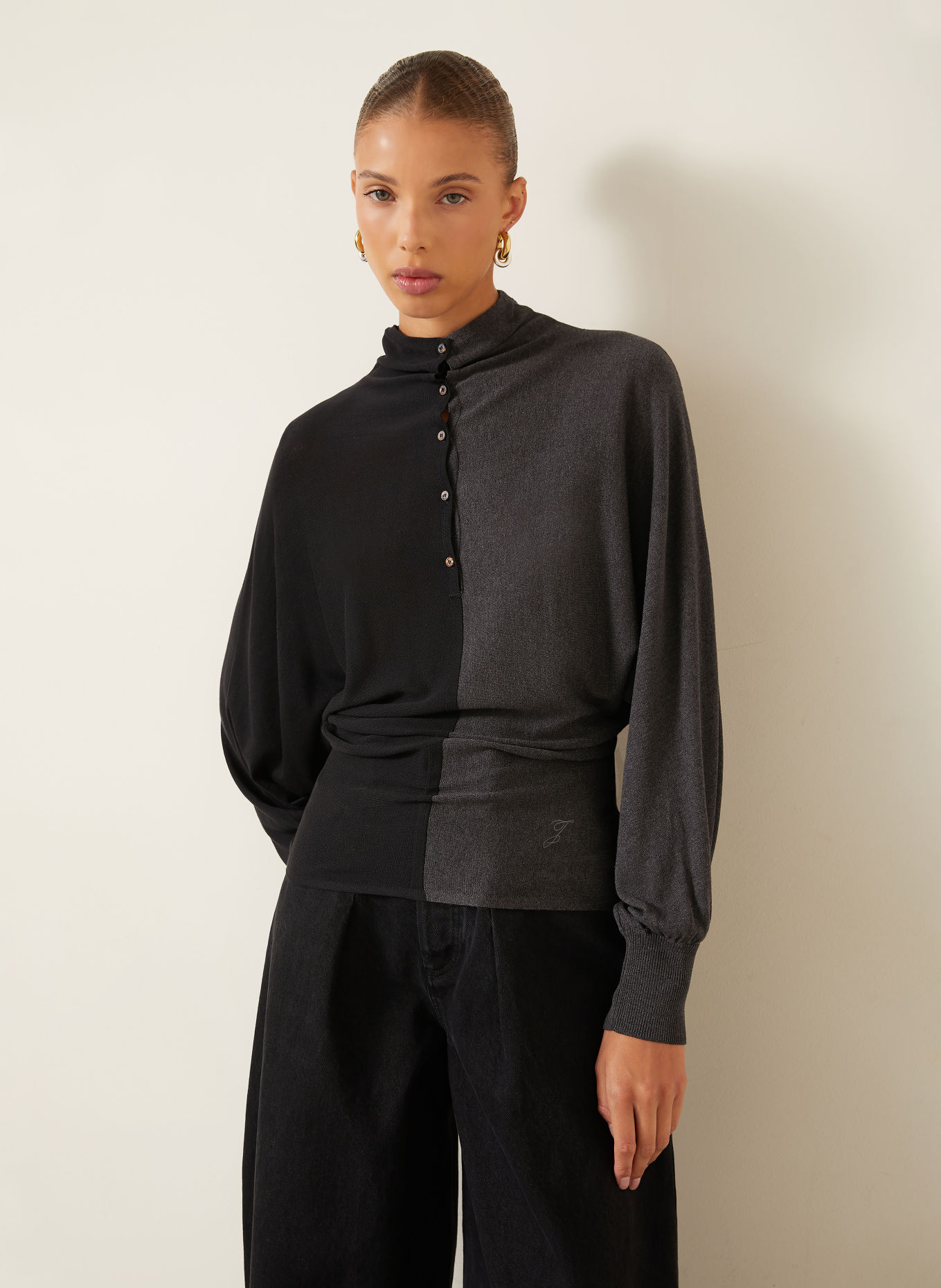 JACQUEMUS Pullover LE POLO LOSANGE mit Seide: SCHWARZ / DUNKELGRAU