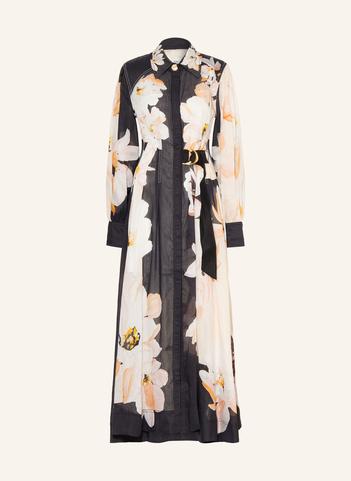 Aje. ROSANNA shirt dress with linen: BLACK / LIGHT ORANGE / WHITE