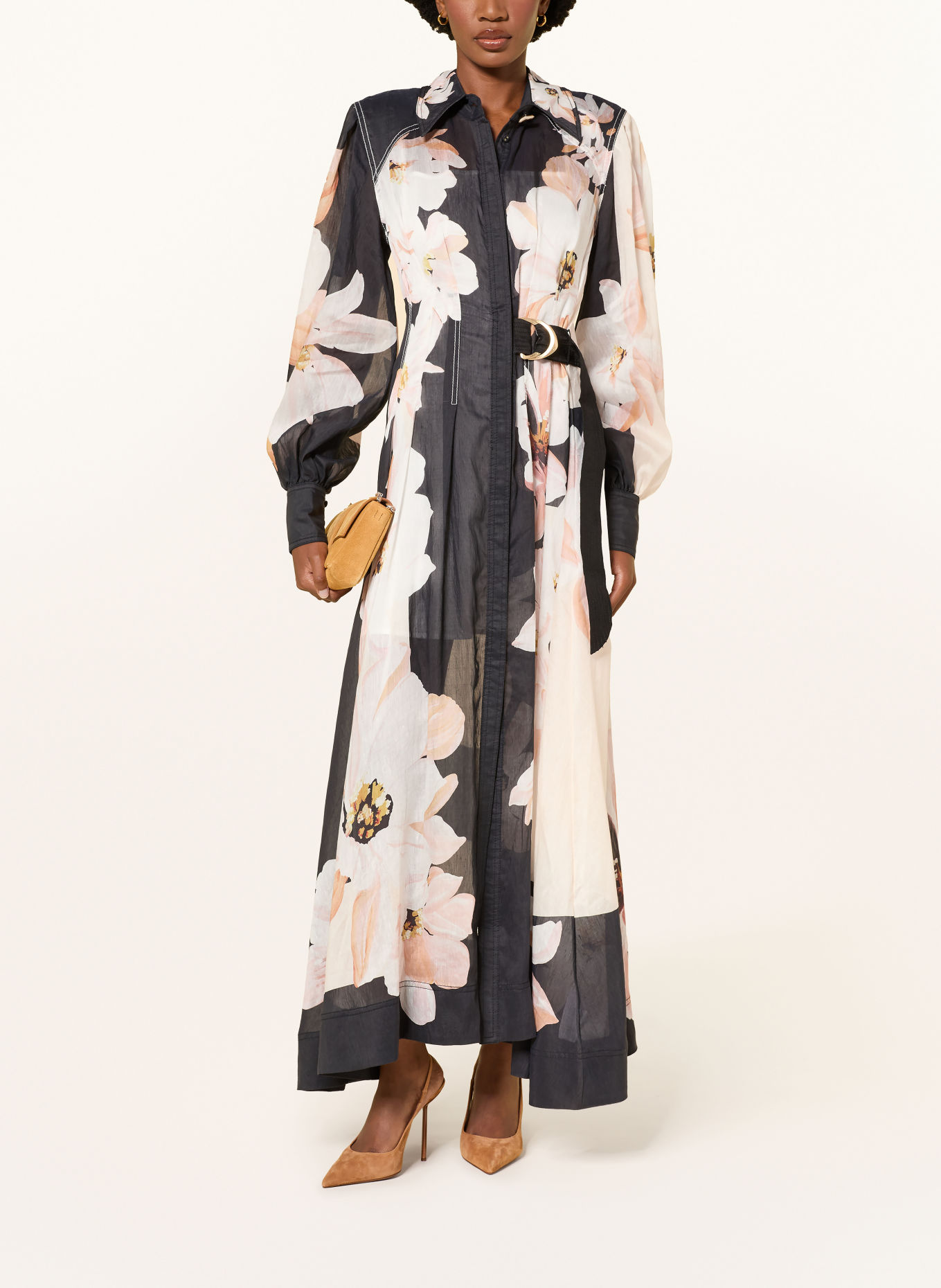 Aje. ROSANNA shirt dress with linen: BLACK / LIGHT ORANGE / WHITE