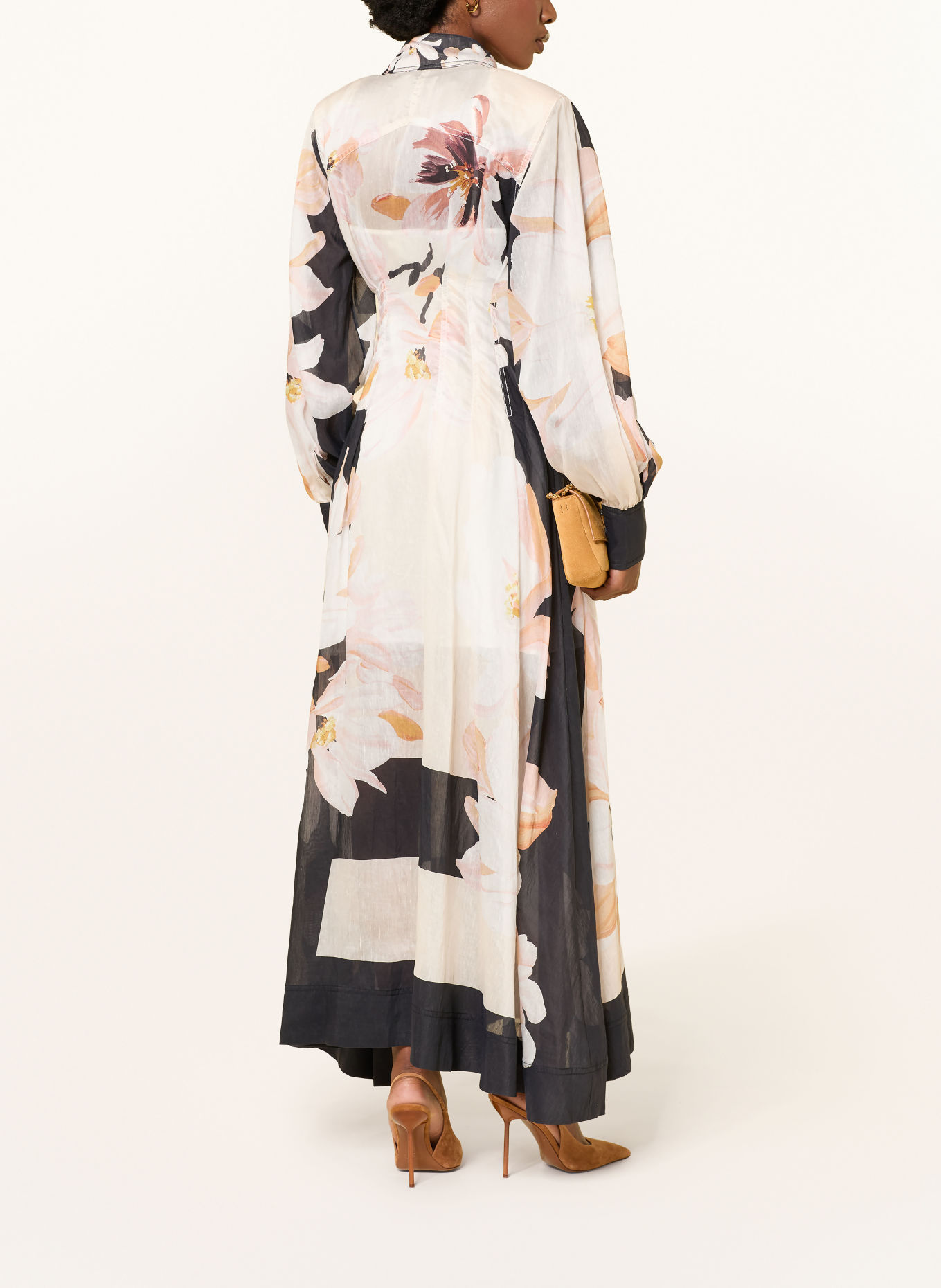 Aje. ROSANNA shirt dress with linen: BLACK / LIGHT ORANGE / WHITE