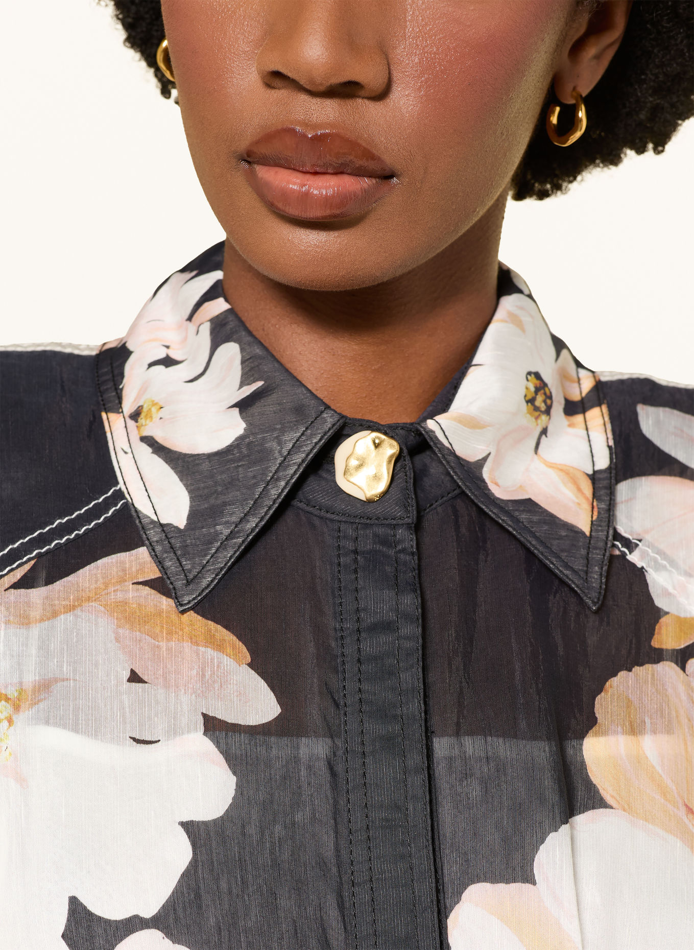Aje. ROSANNA shirt dress with linen: BLACK / LIGHT ORANGE / WHITE