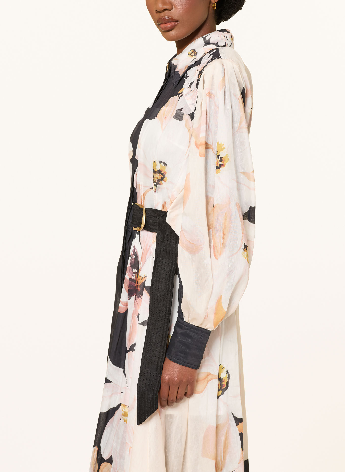 Aje. ROSANNA shirt dress with linen: BLACK / LIGHT ORANGE / WHITE