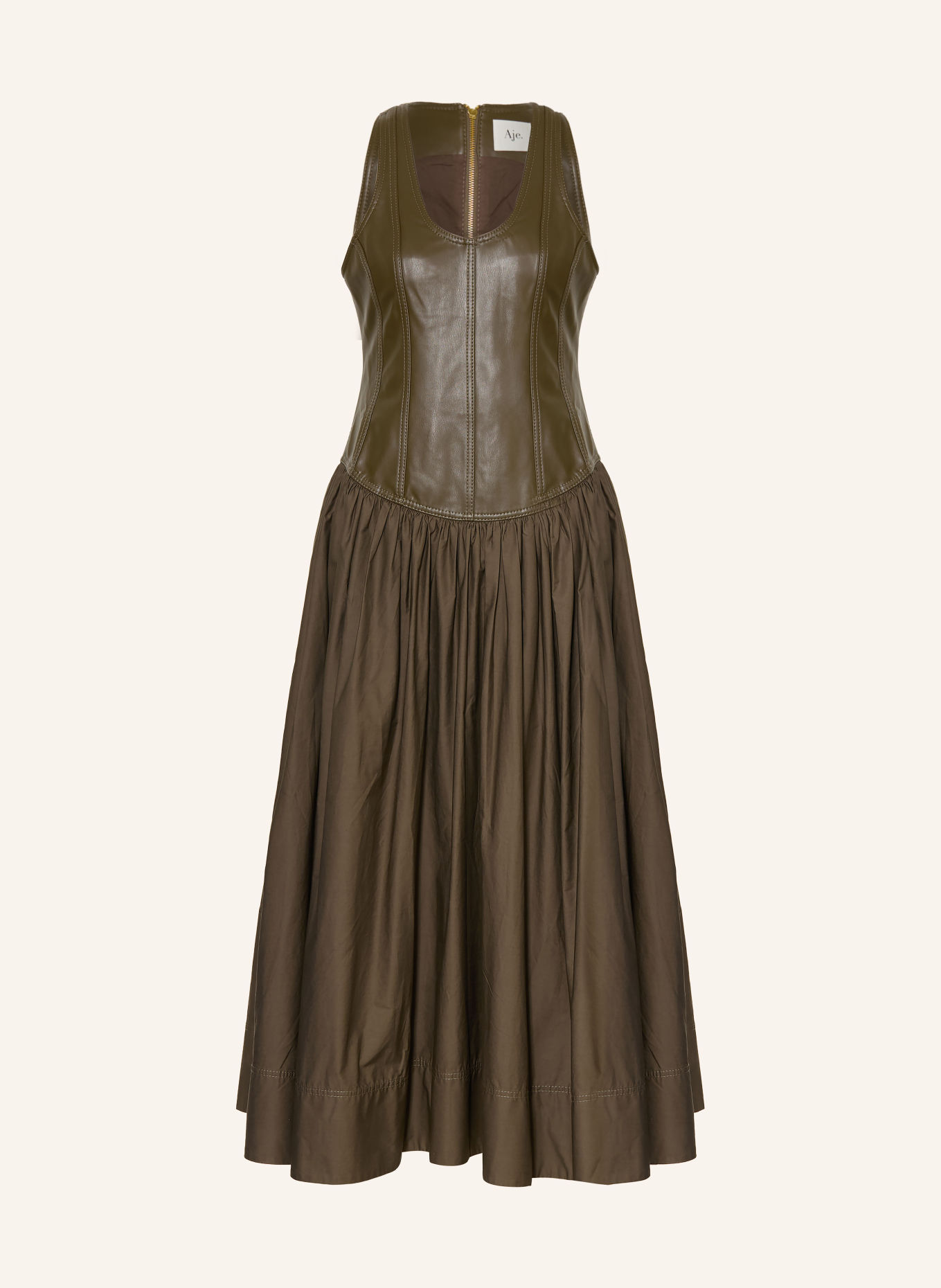 Aje. Kleid ZELIA im Materialmix: KHAKI