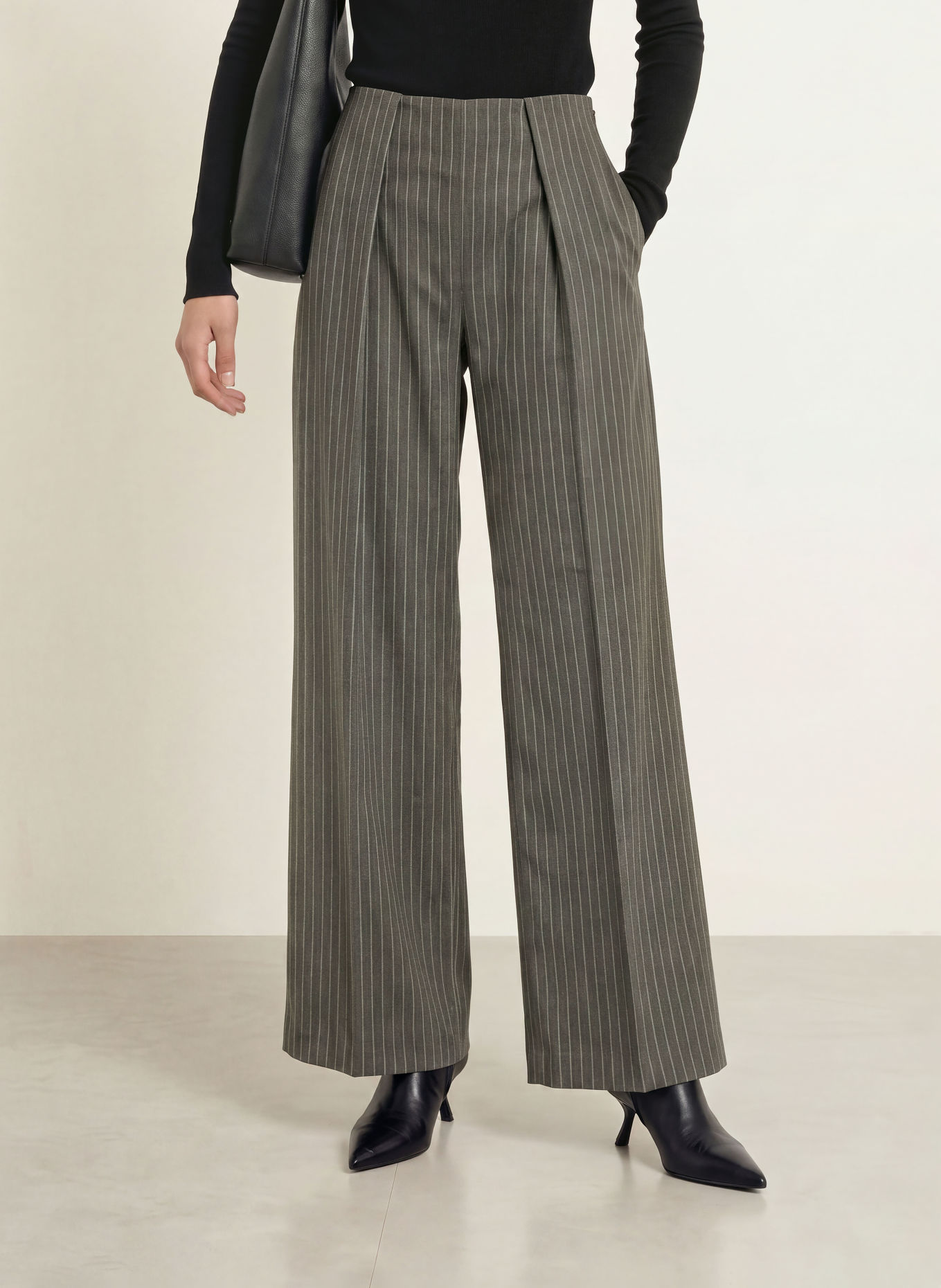 LeGer Studio Marlenehose SOPHIA: DUNKELGRAU / WEISS
