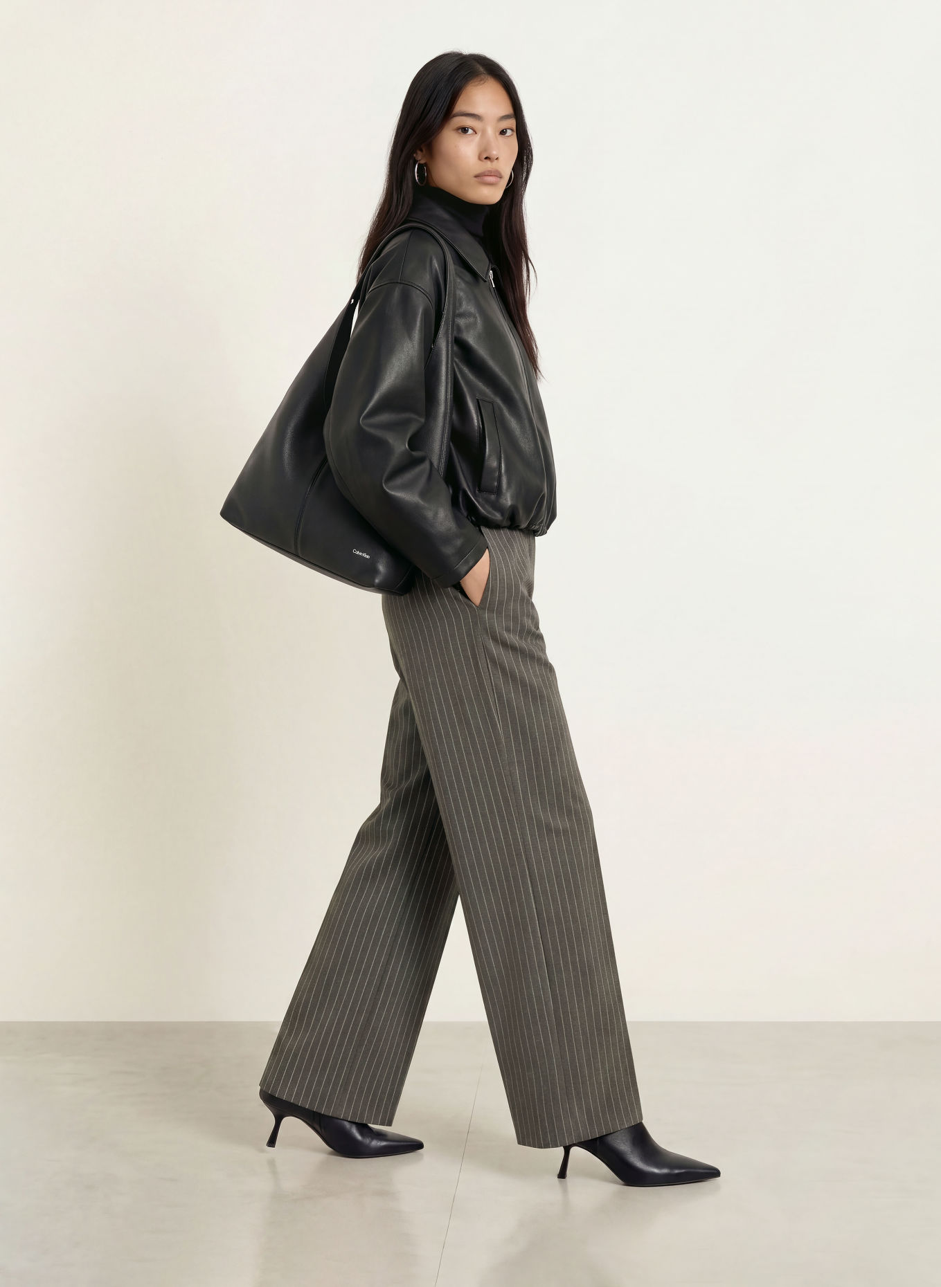 LeGer Studio Marlenehose SOPHIA: DUNKELGRAU / WEISS