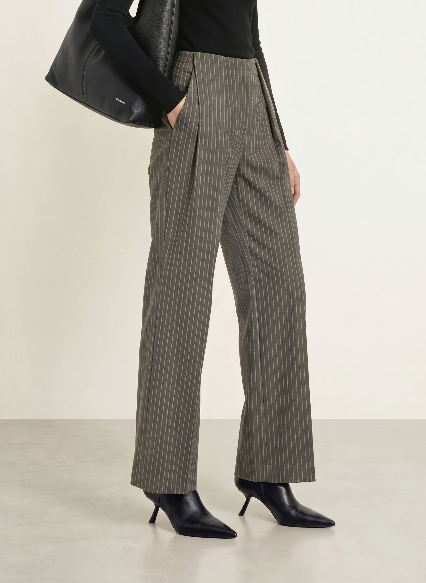 LeGer Studio Marlenehose SOPHIA: DUNKELGRAU / WEISS